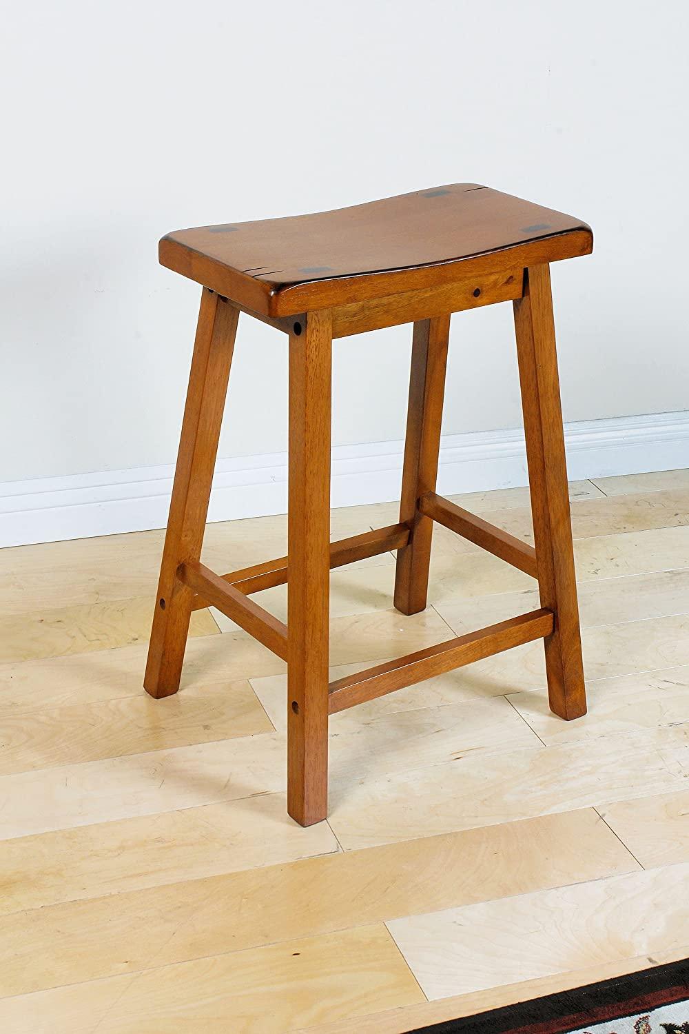 Oak Wooden Counter Height Set of 2 Stools