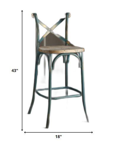 Antique Turquoise & Oak Wood Bar Chair