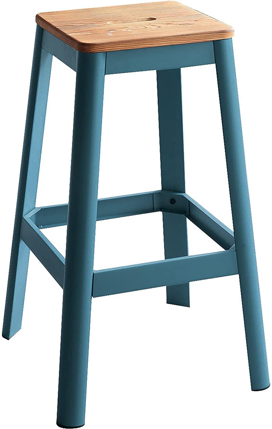 Contrast Teal and Natural Wood Bar Stool