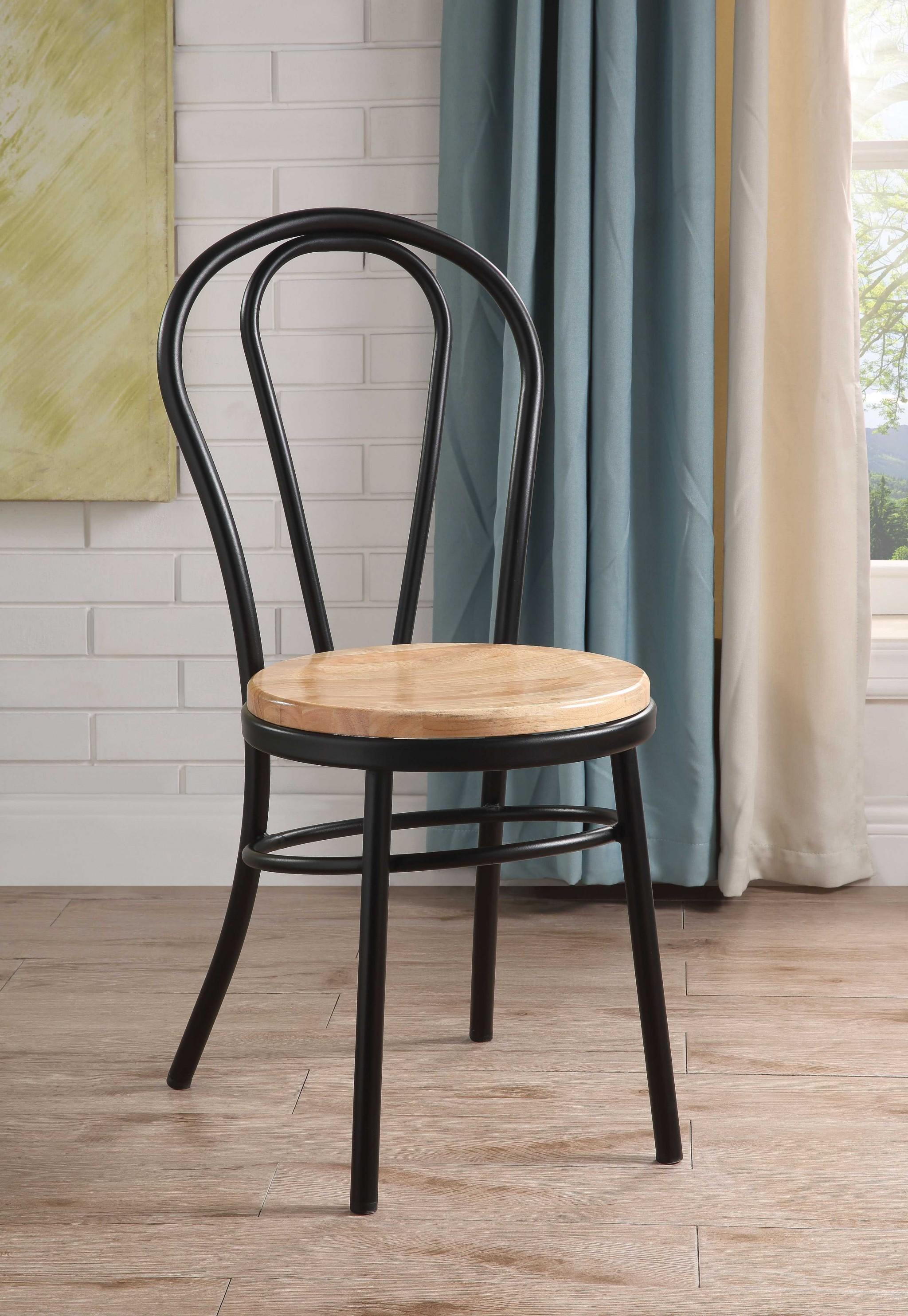 Set of 2 Restaurant Style Arch Back Black and Natural Dining Chairs