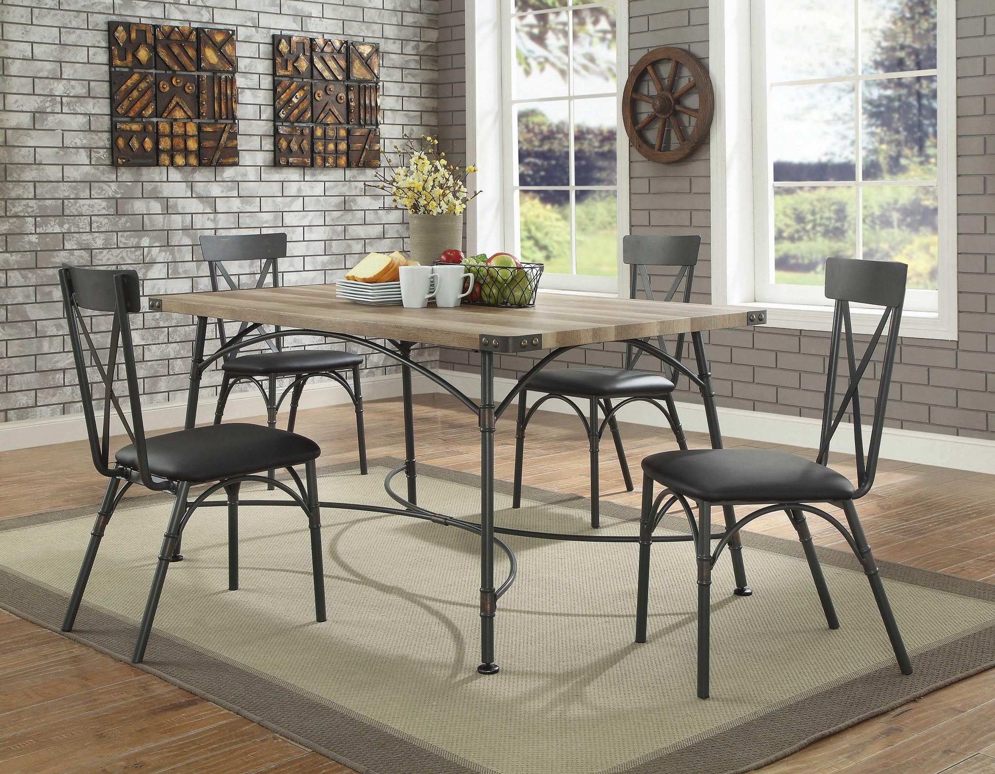 Distressed Oak and Gray Pipe Rectangle Dining Table Default Title