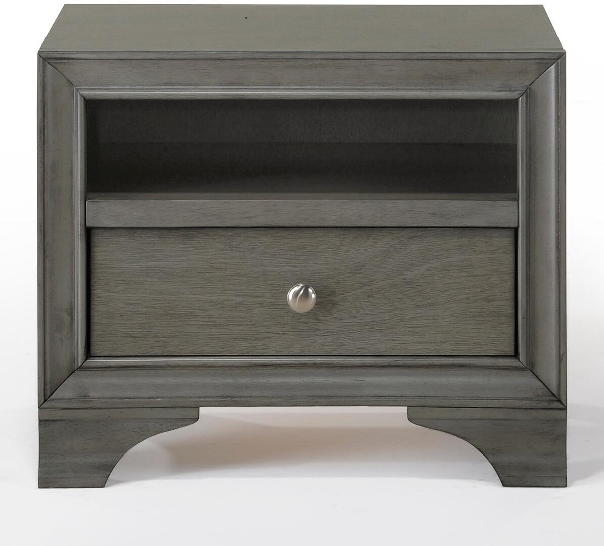 Gray Oak Wood Finish One Drawer Night Stand