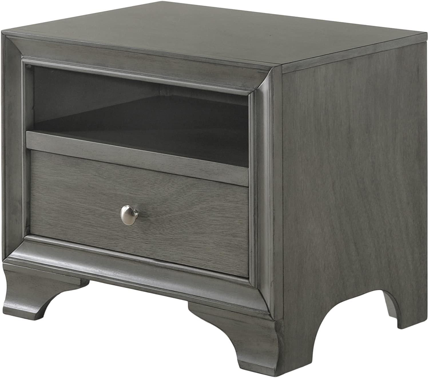 Gray Oak Wood Finish One Drawer Night Stand