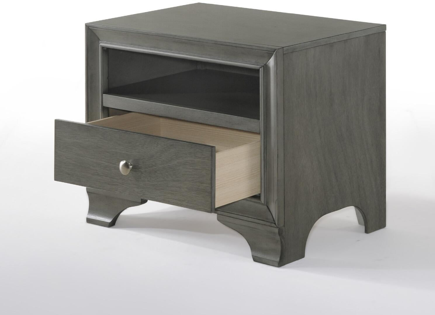 Gray Oak Wood Finish One Drawer Night Stand