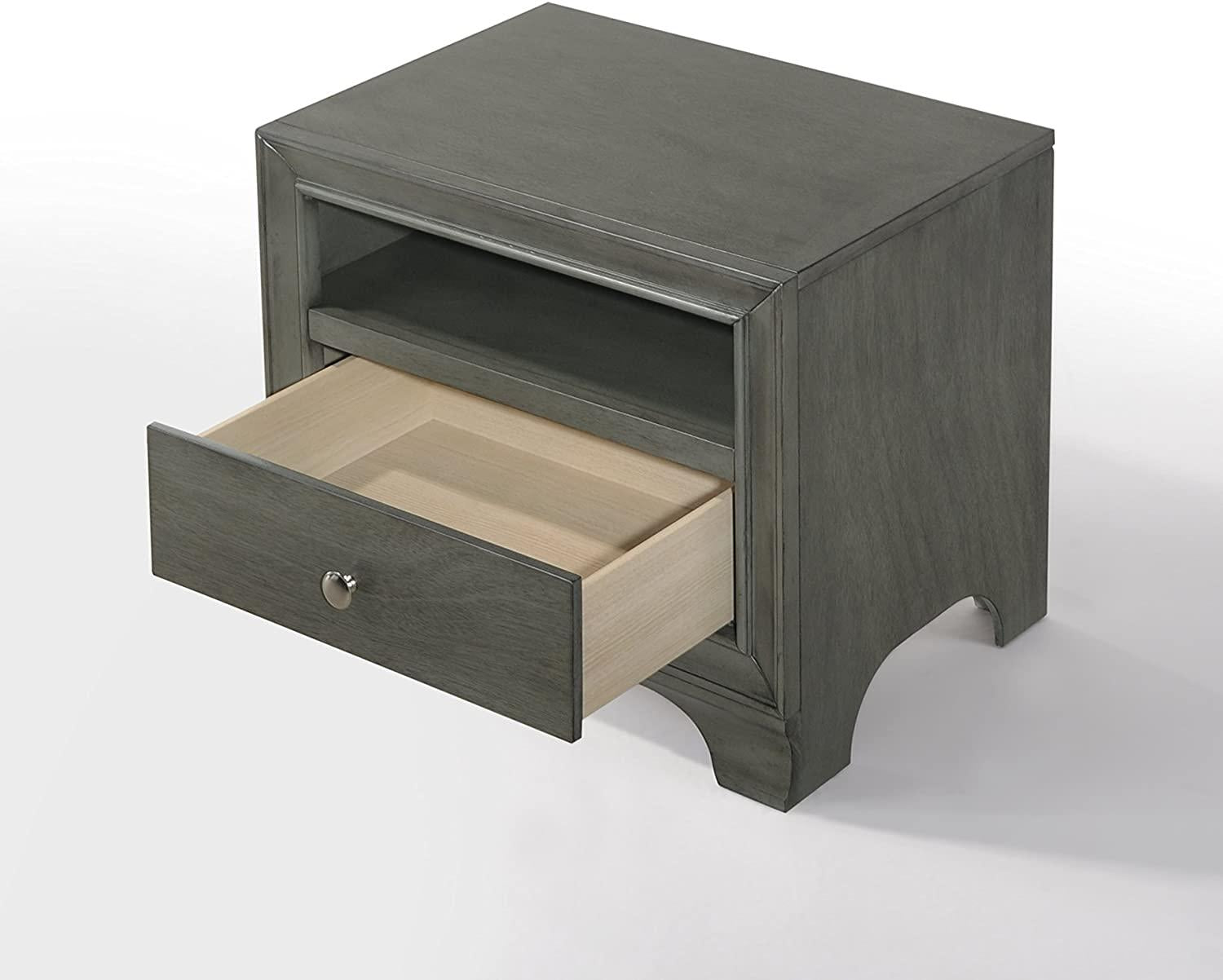 Gray Oak Wood Finish One Drawer Night Stand