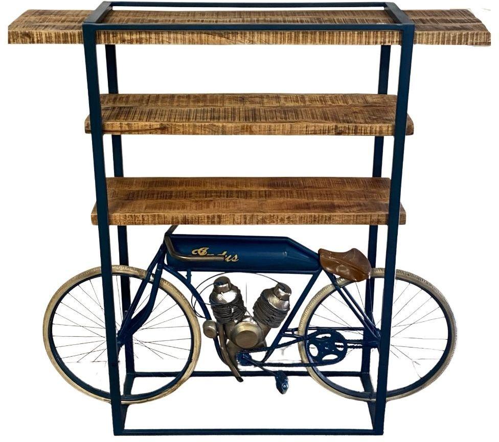 Blue Metal Mango Wood Cycle Book Shelf Bar Counter