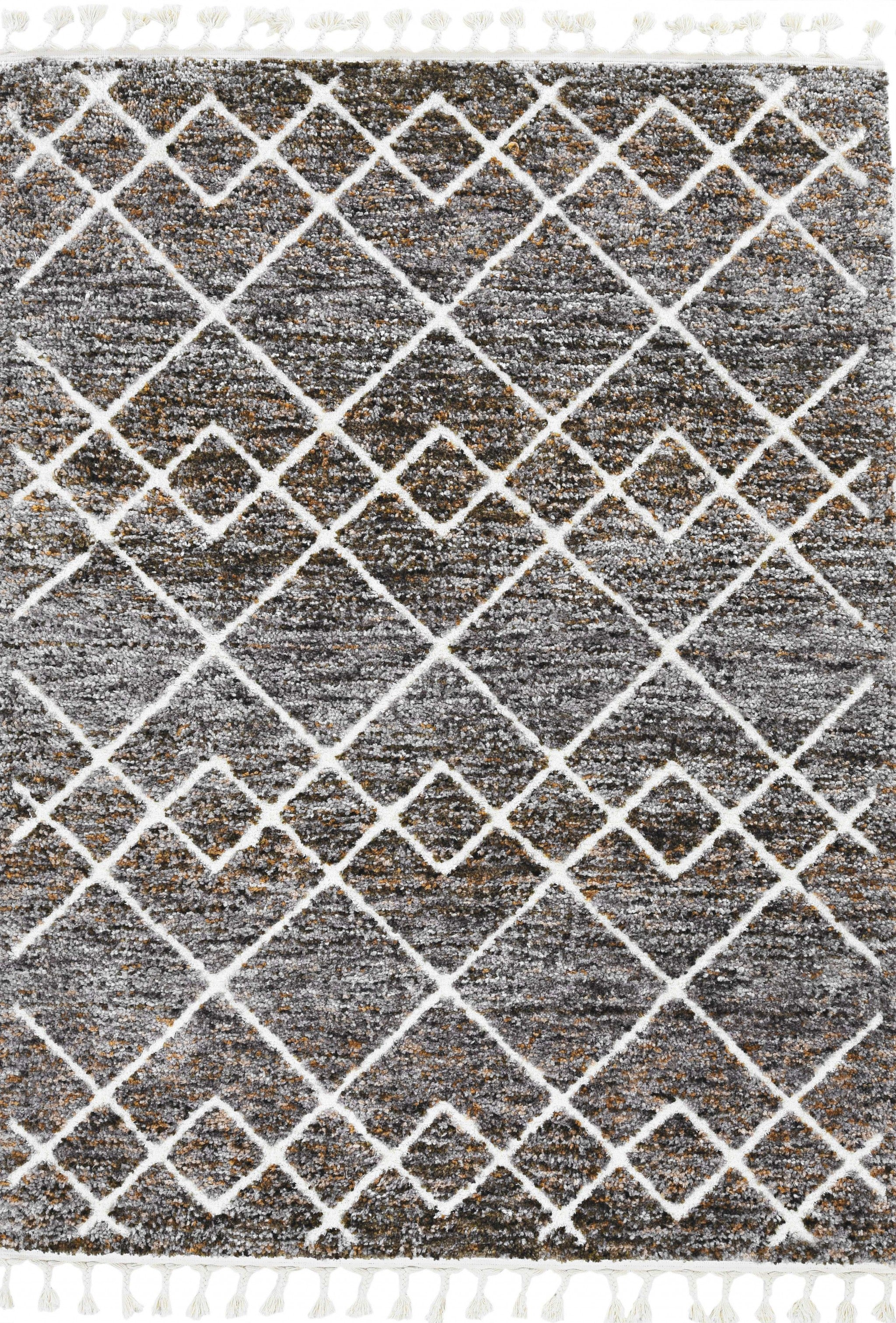 2' x 7' Mocha Geometric Diamond Runner Rug with Fringe