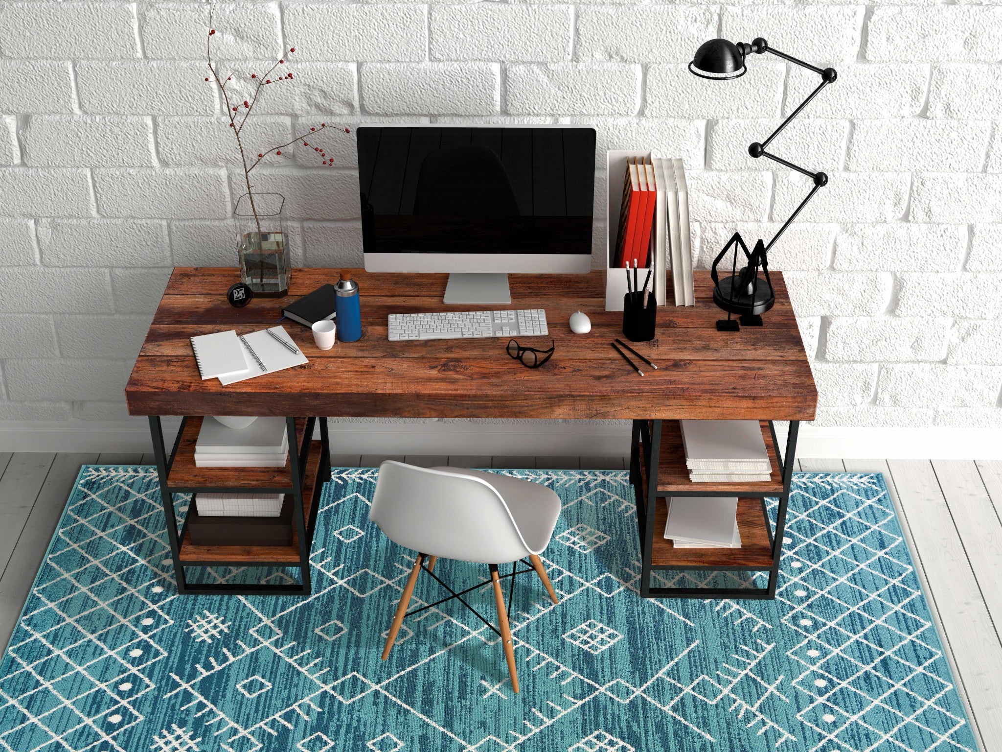 8' Ivory Blue Hand Tufted Oversized Floral Indoor Runner Rug