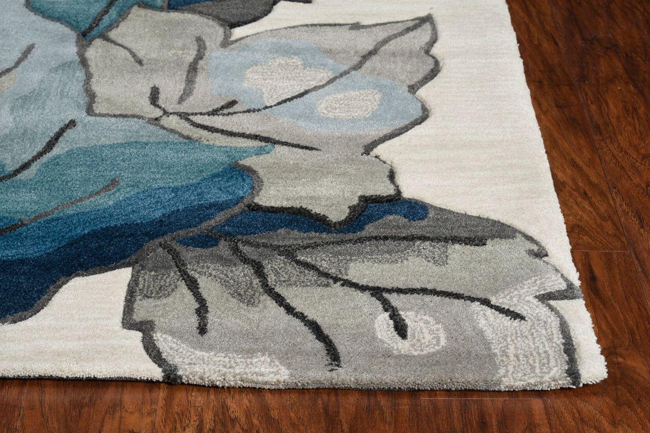 3' x 5' Ivory Blue Oversized Leaves Area Rug