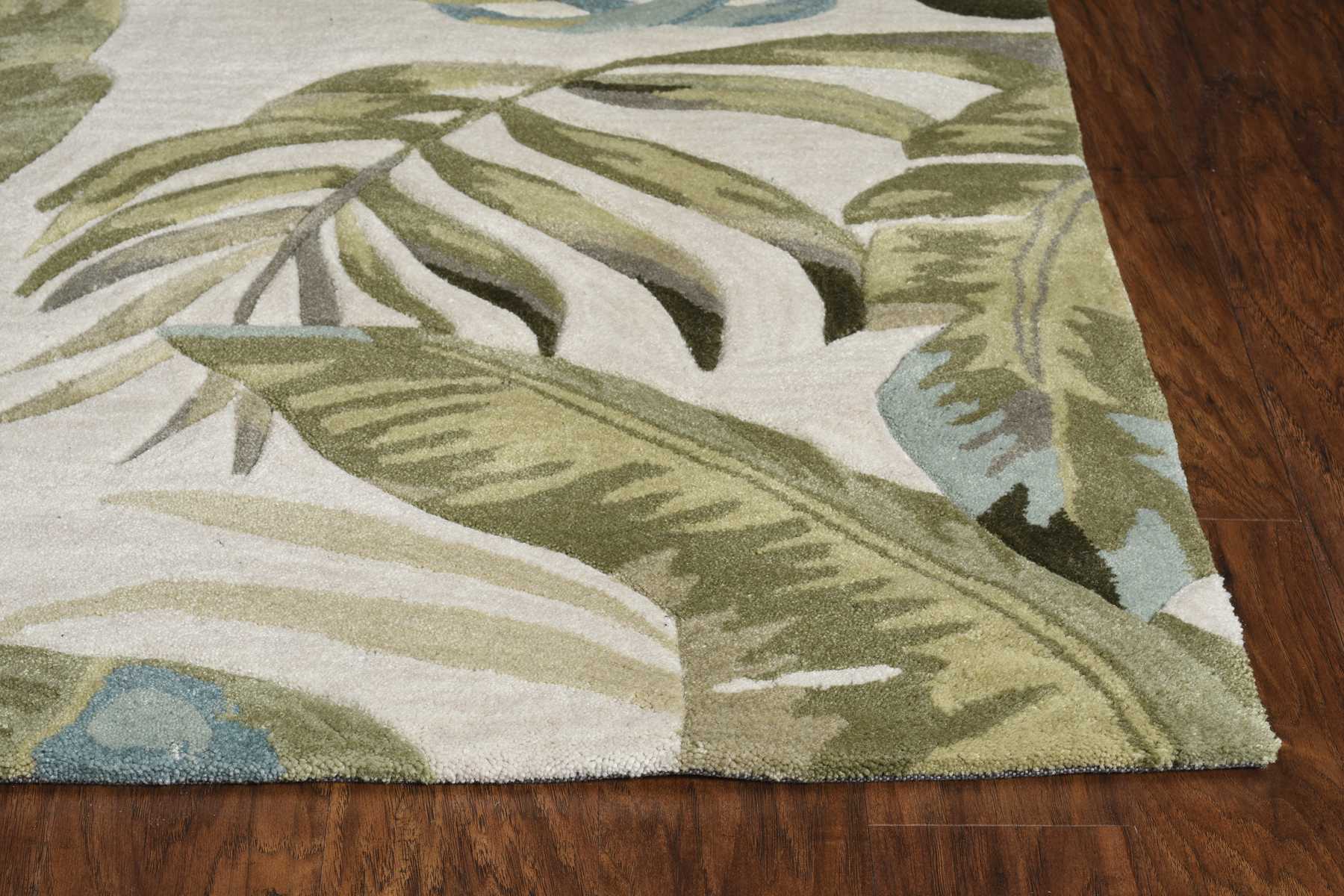 8' Ivory Hand Tufted Tropical Leaves Indoor Runner Rug Default Title