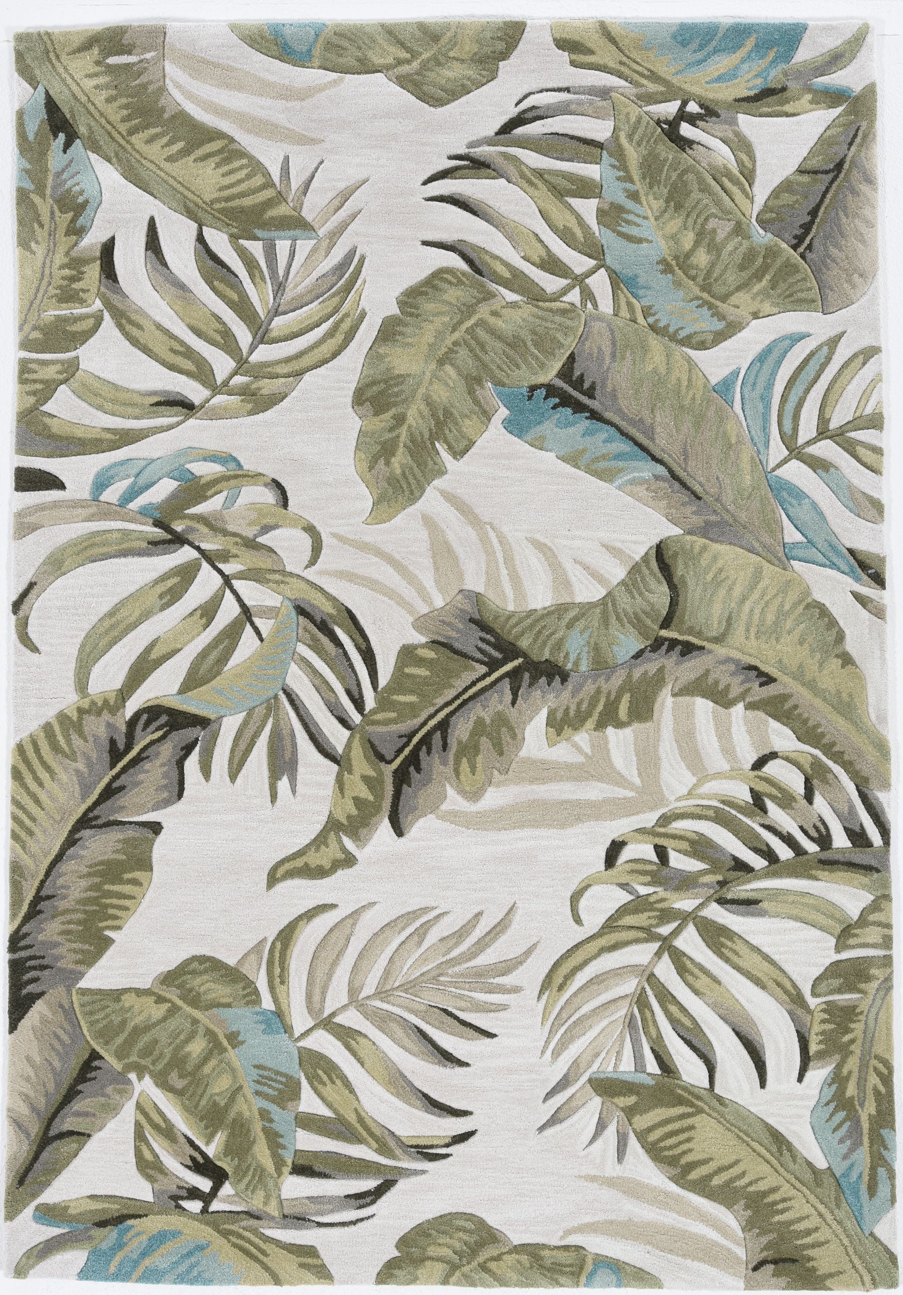 8' Ivory Hand Tufted Tropical Leaves Indoor Runner Rug
