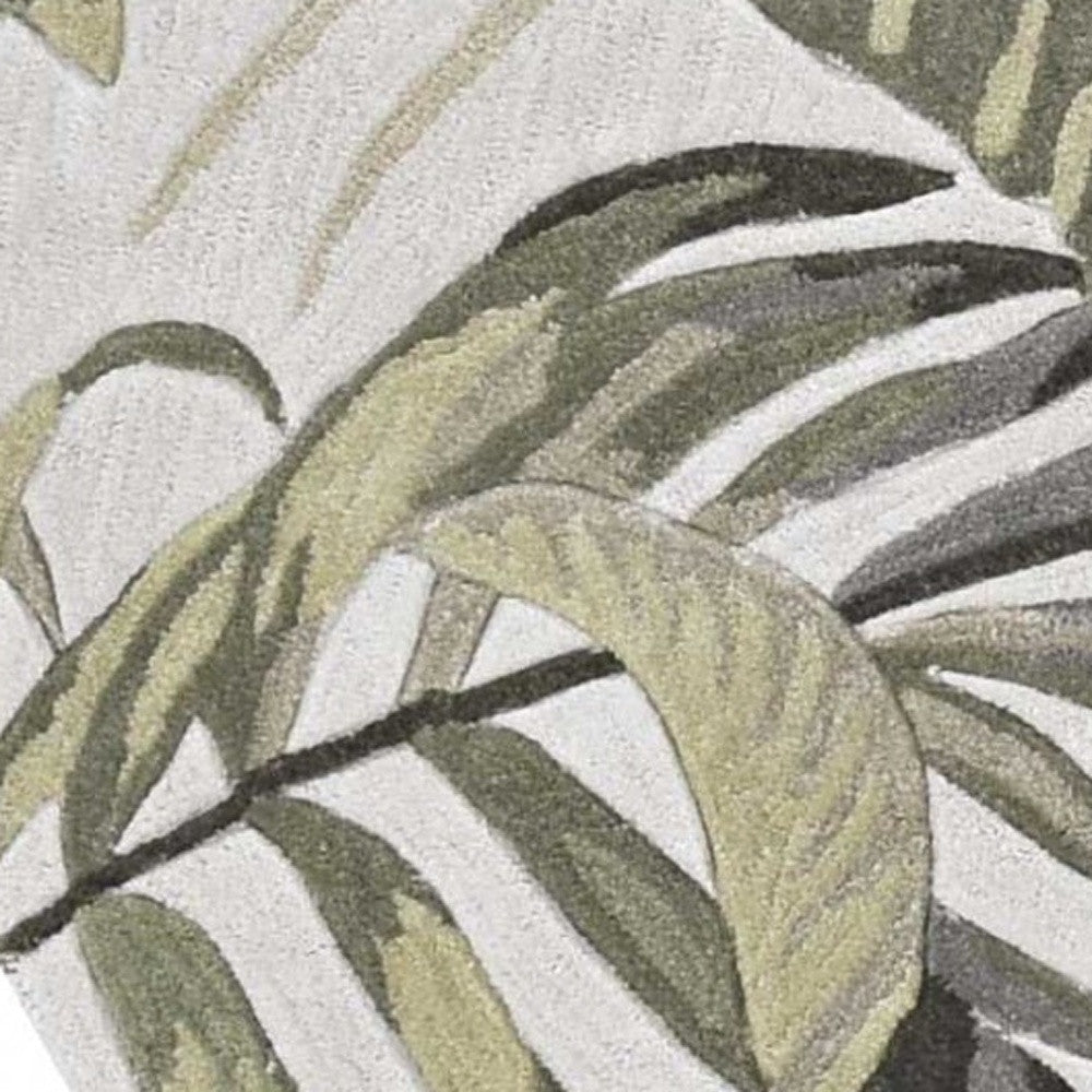 6' Ivory Hand Tufted Oversized Tropical Leaves Round Indoor Area Rug