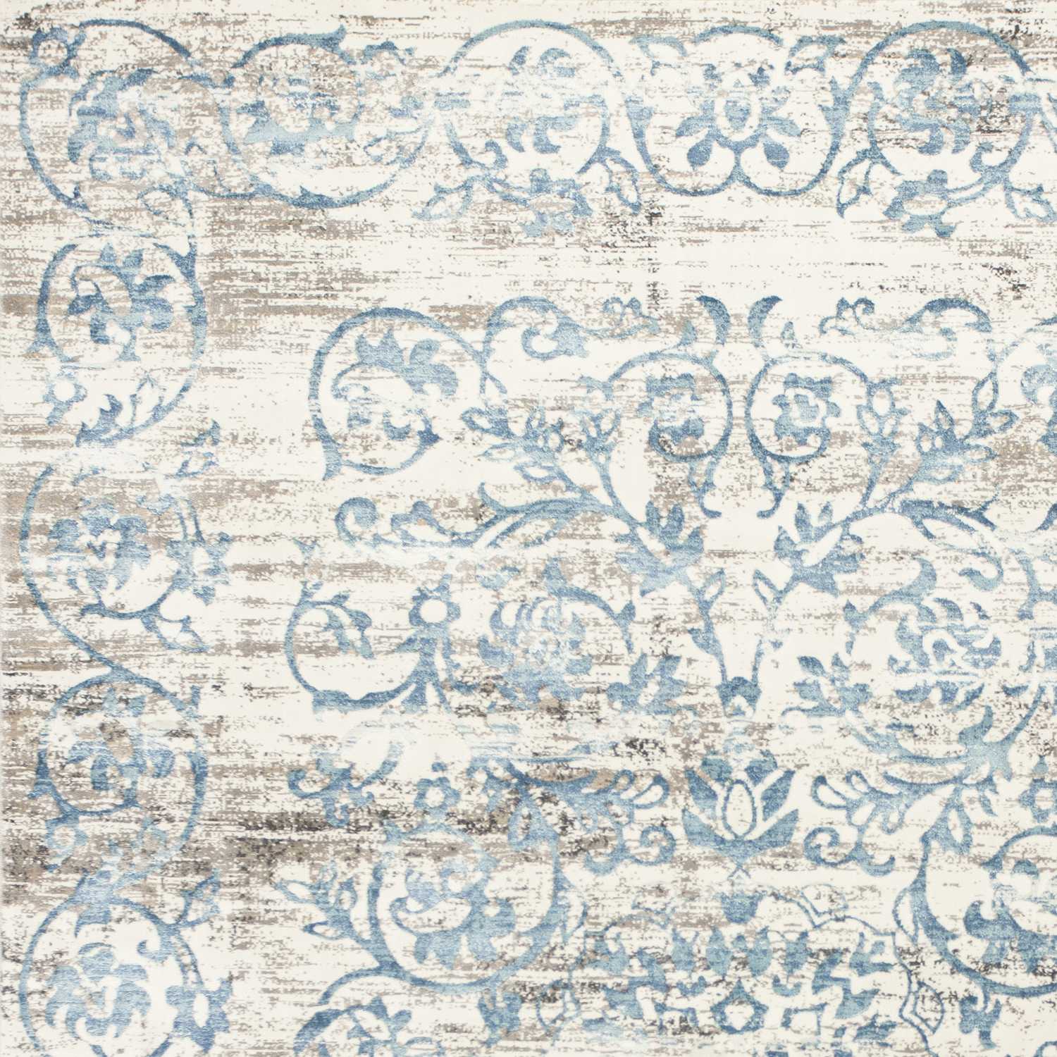7' X 10' Ivory Blue Floral Vines Area Rug