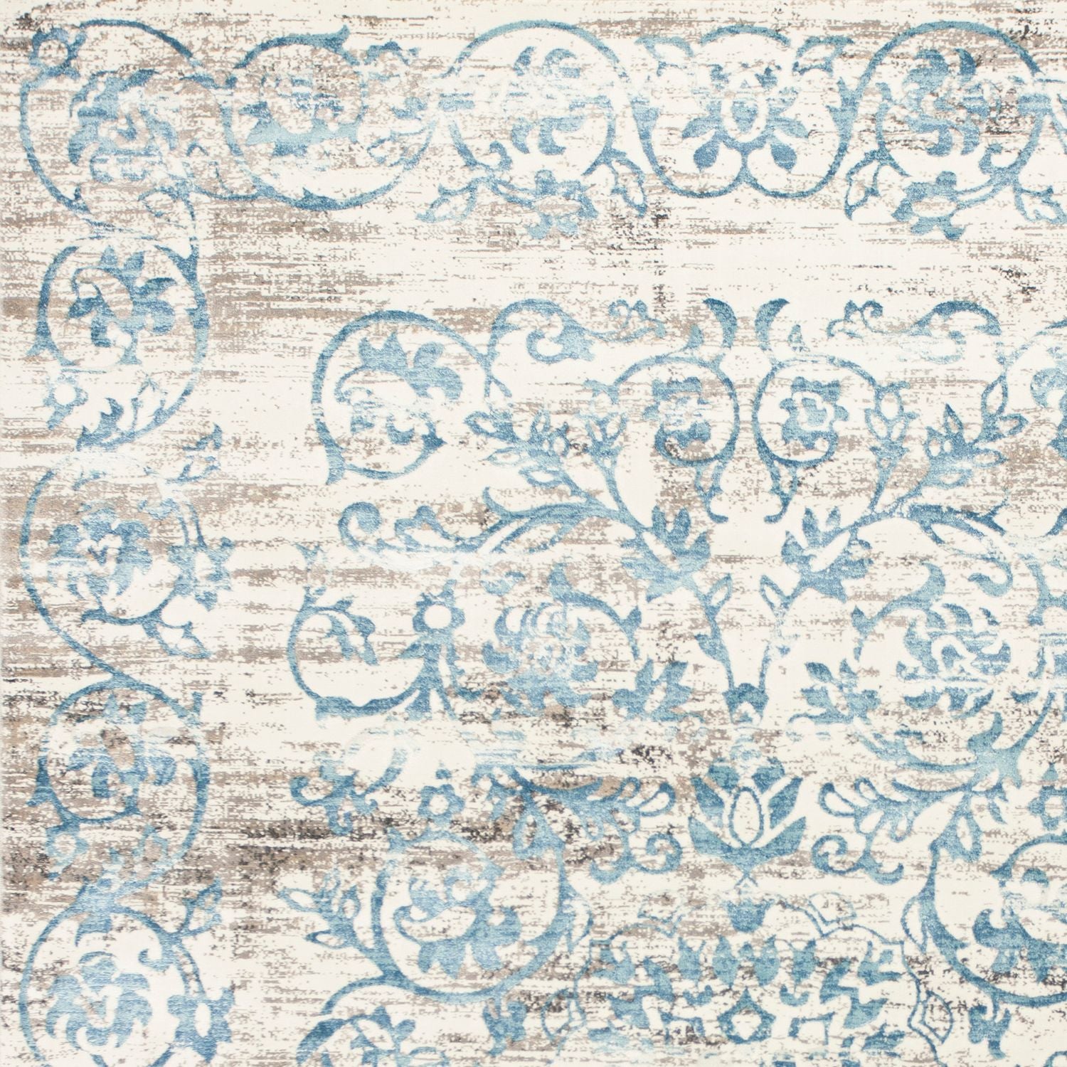 10'x13' Ivory Blue Machine Woven Distressed Floral Indoor Area Rug