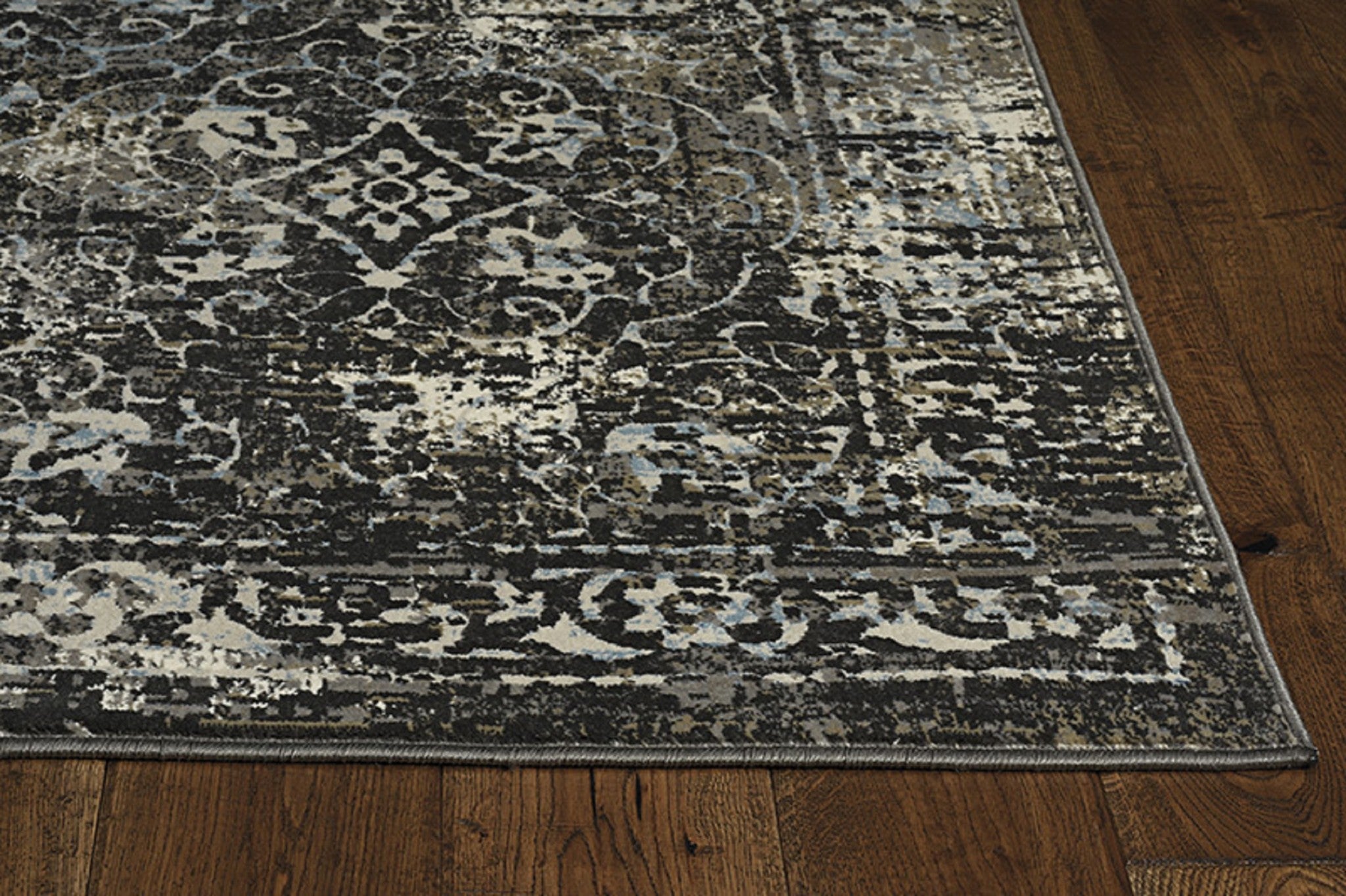 7' Midnight Black Machine Woven Vintage Traditional Indoor Runner Rug Default Title