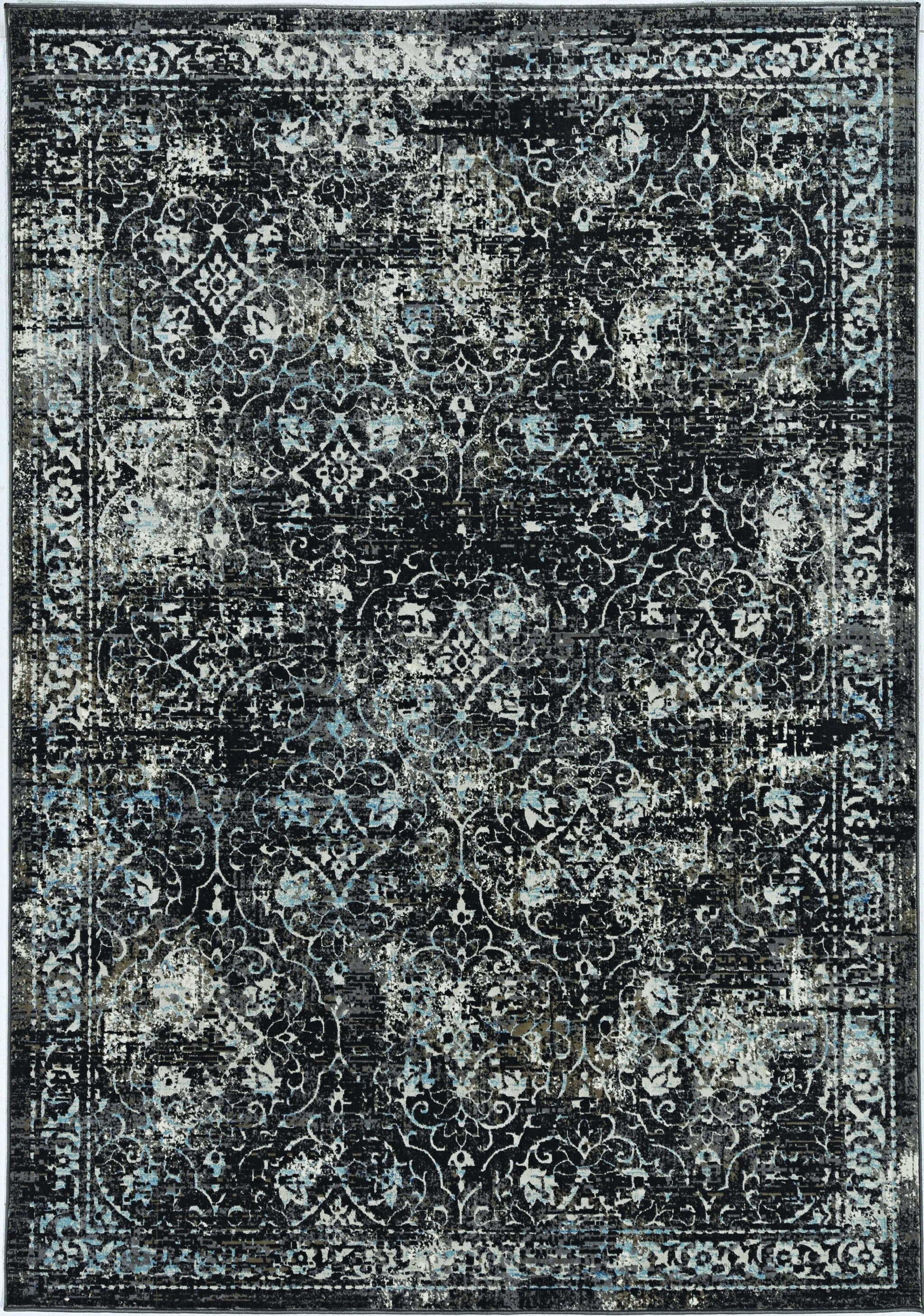 5' x 8' Midnight Vintage Bordered Viscose Indoor Area Rug Default Title
