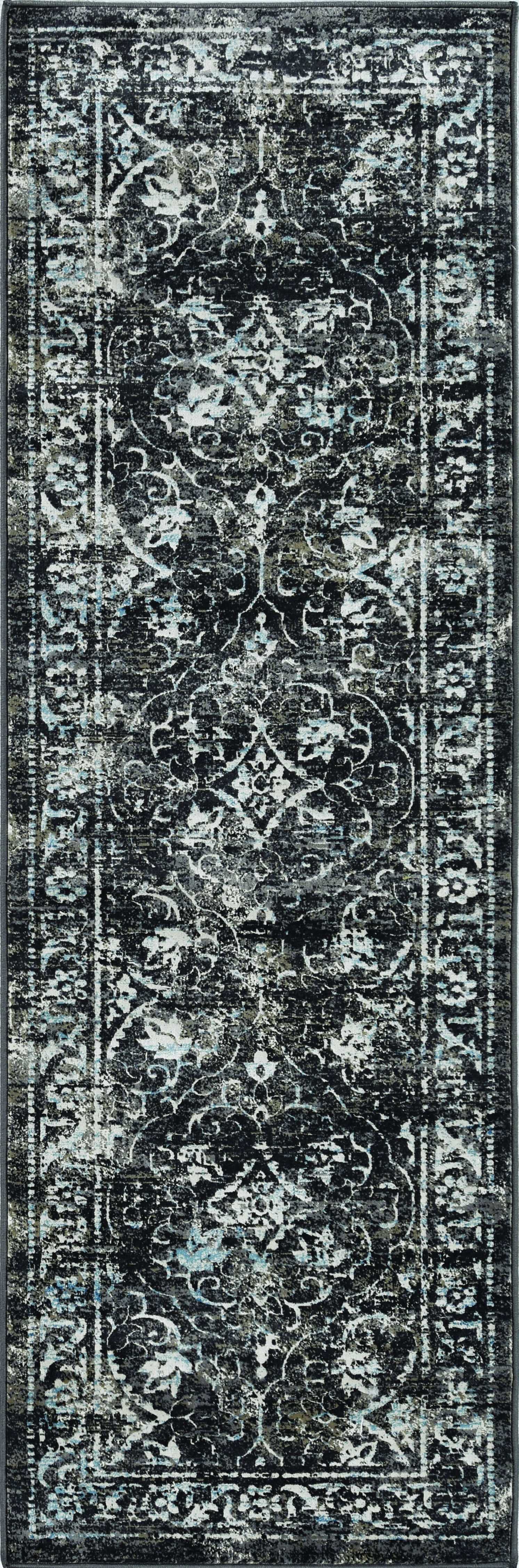 5' x 8' Midnight Vintage Bordered Viscose Indoor Area Rug Default Title