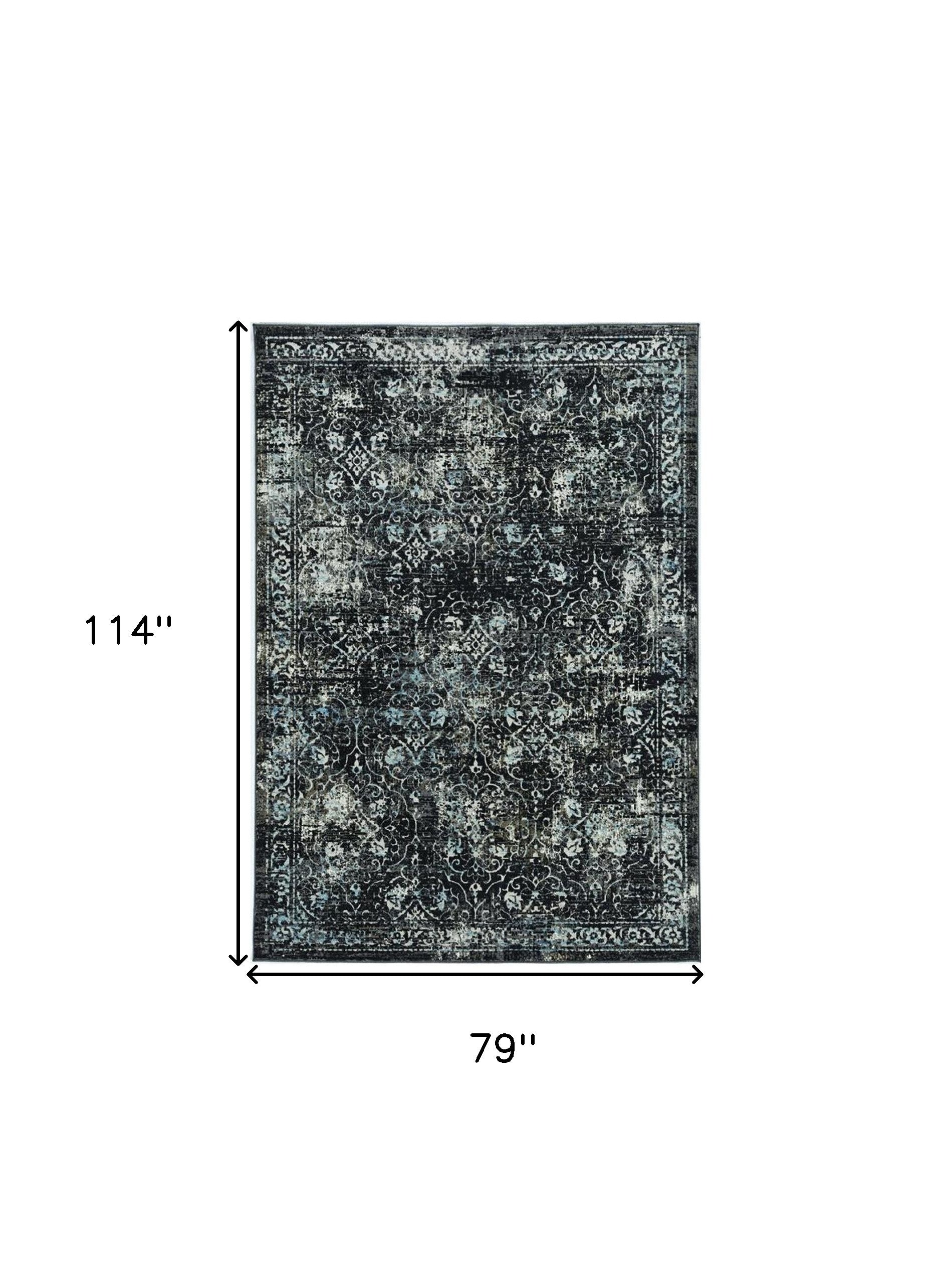 7' X 10' Black Grey Diamond Area Rug