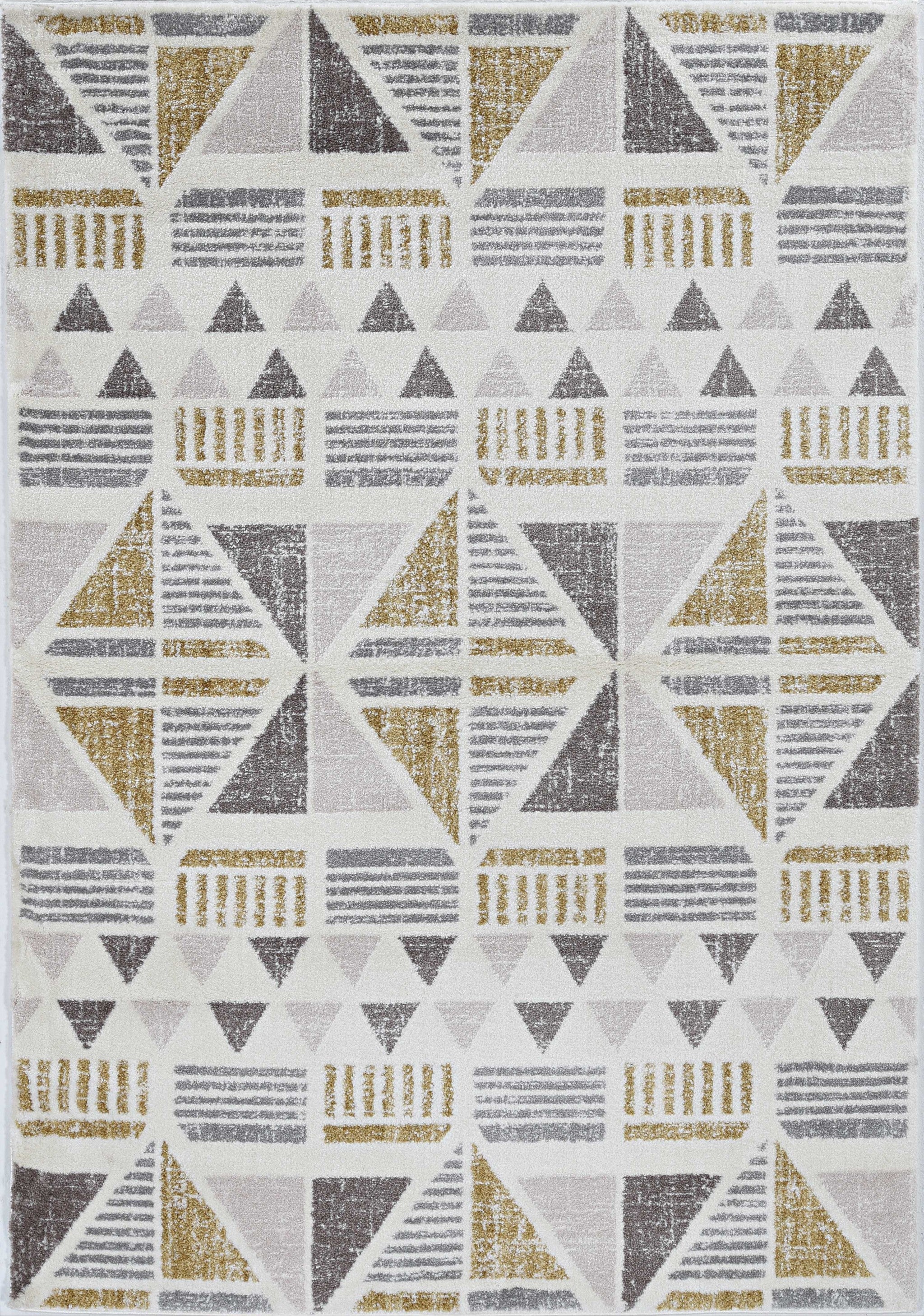 8' Ivory Gold Machine Woven Geometric Indoor Runner Rug