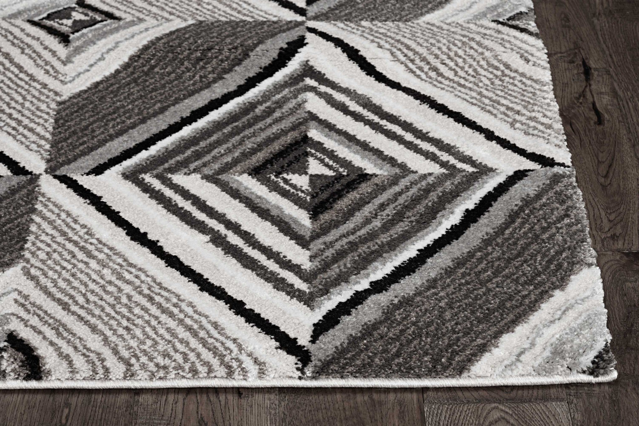 8' Grey Mocha Machine Woven Geometric Illusion Indoor Runner Rug Default Title