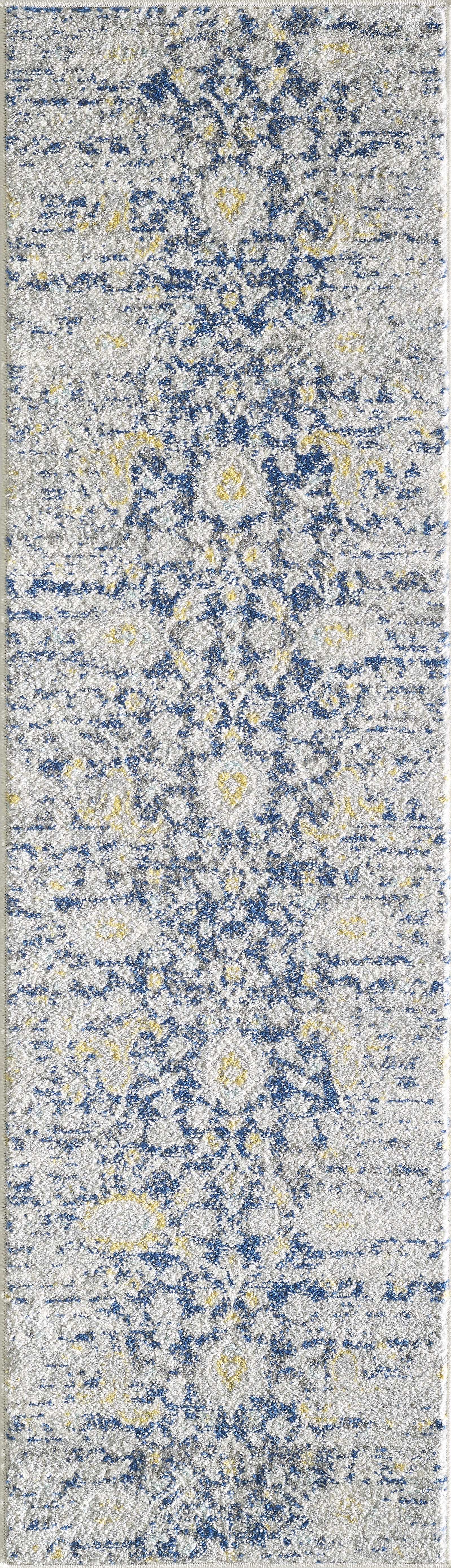 9'x12' Blue Grey Machine Woven Distressed Floral Indoor Area Rug