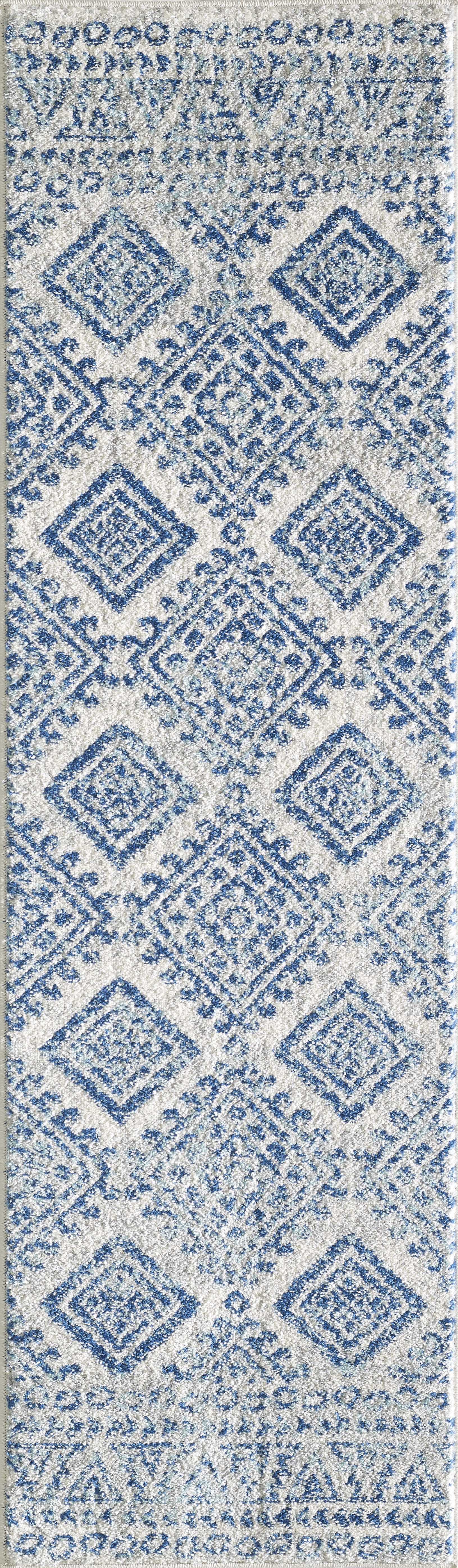 8' x 11' Ivory or Blue Diamonds and Triangles Indoor Area Rug Default Title