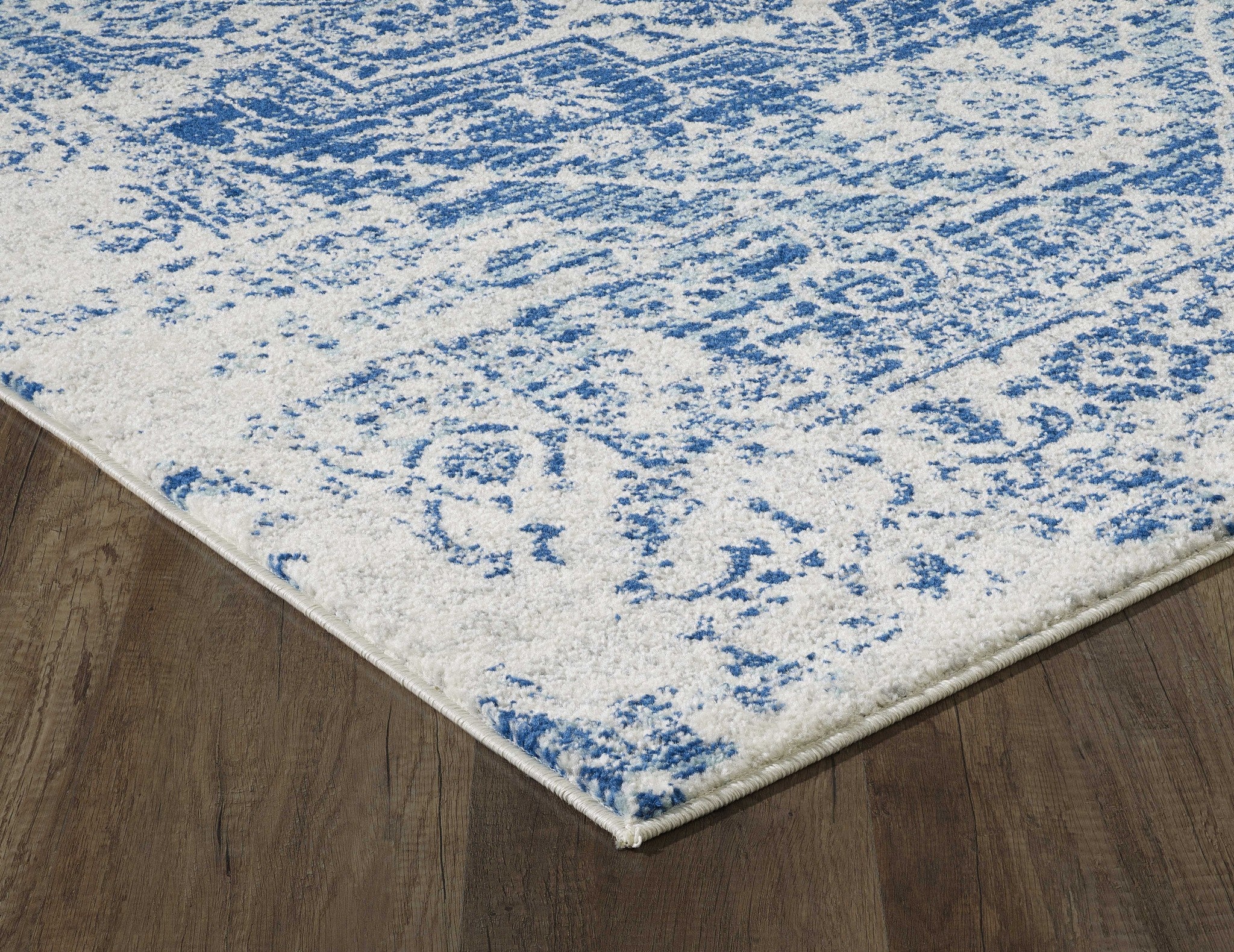 7' Ivory Blue Machine Woven Distressed Medallion Indoor Runner Rug Default Title