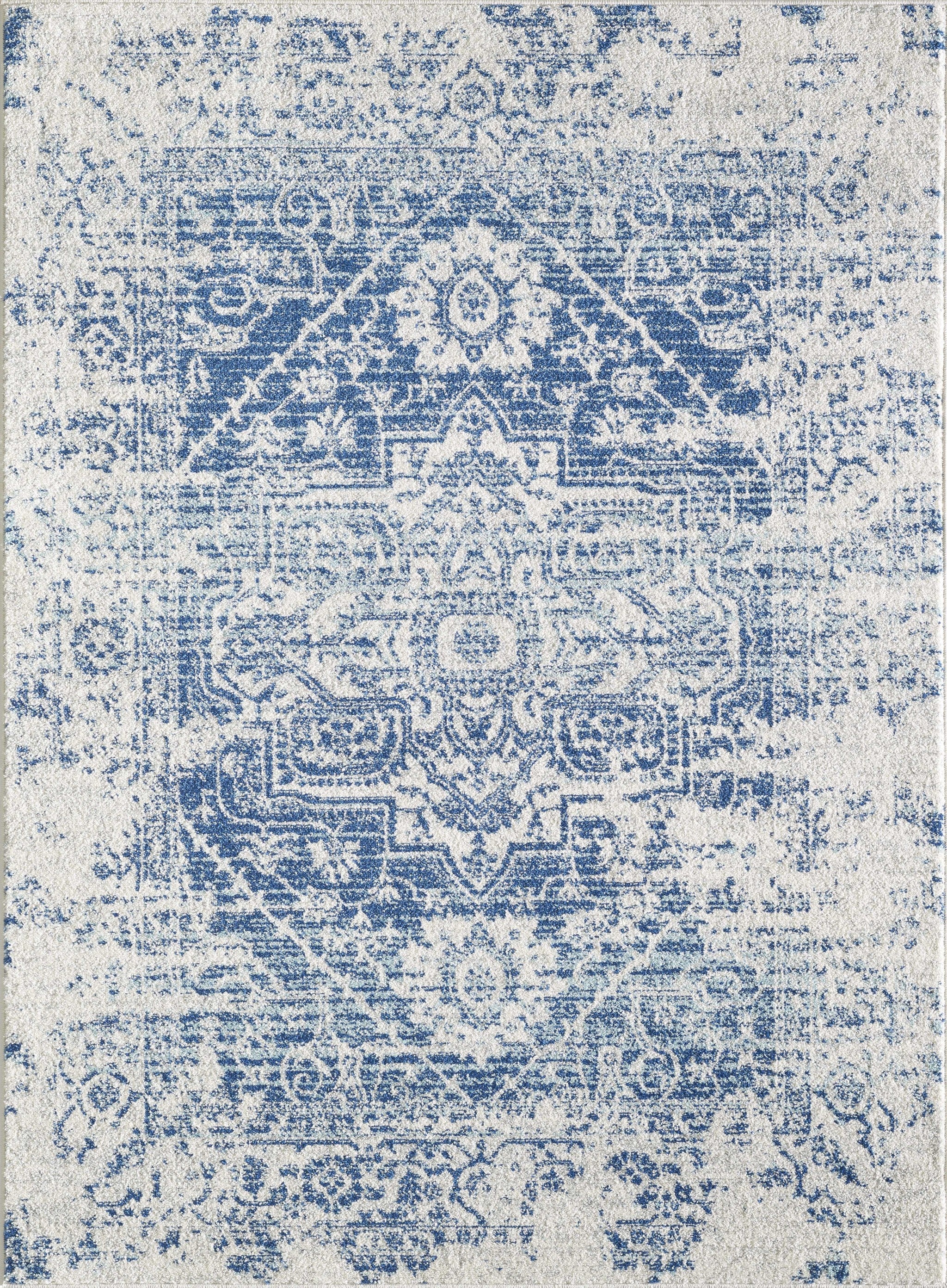 8' x 11' Ivory or Blue Medallion Indoor Area Rug