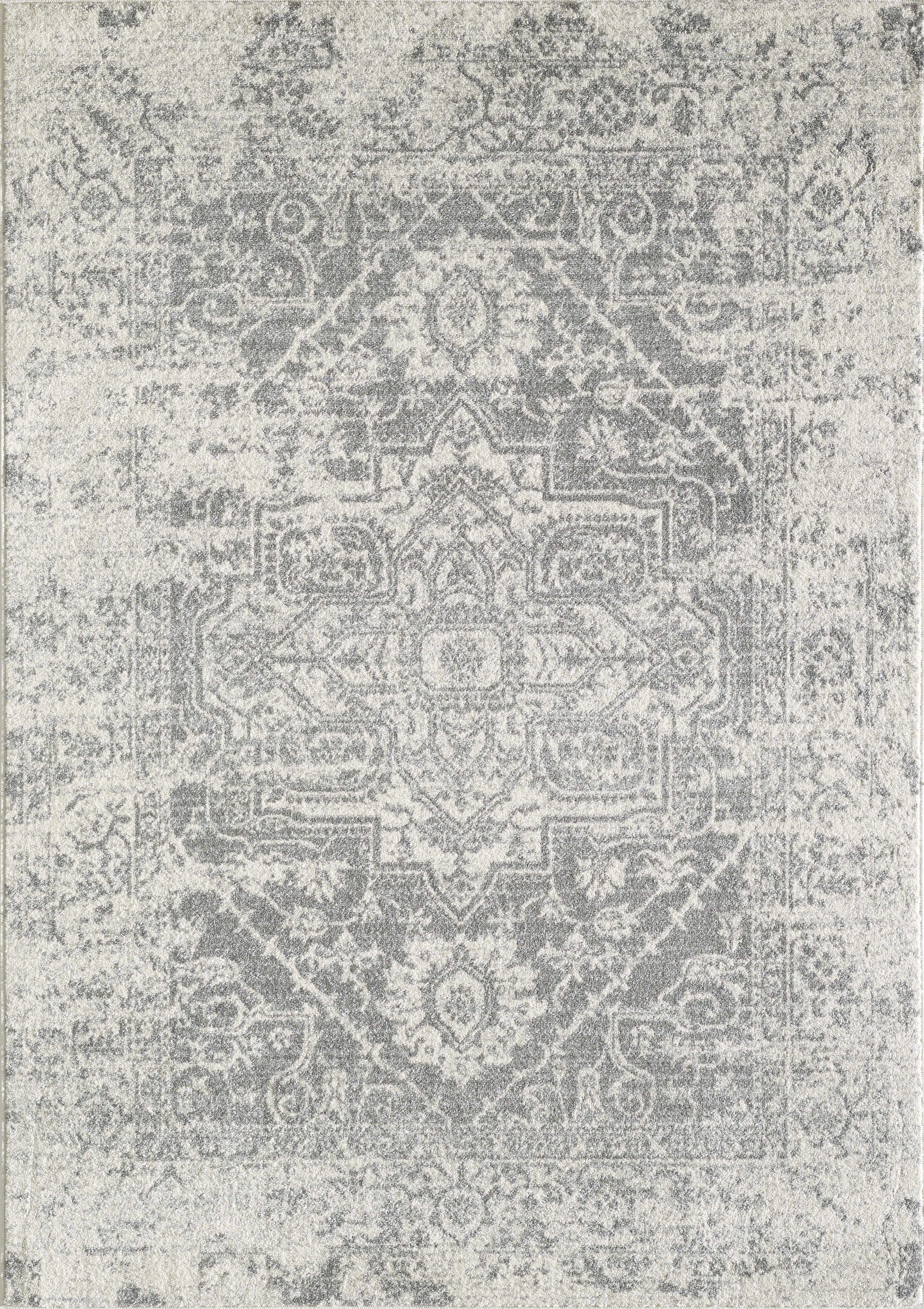 8'x10' Grey Machine Woven Distressed Floral Medallion Indoor Area Rug