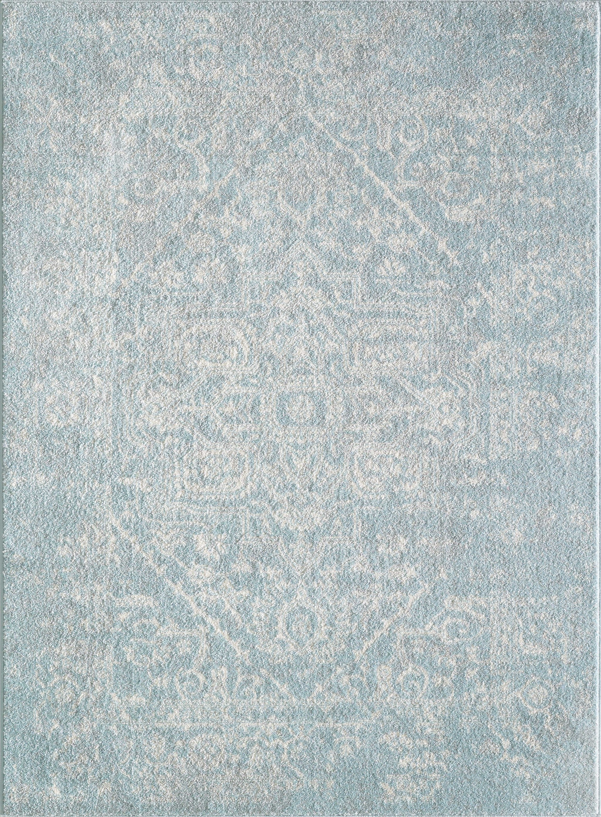7' Spa Blue Machine Woven Distressed Medallion Indoor Runner Rug