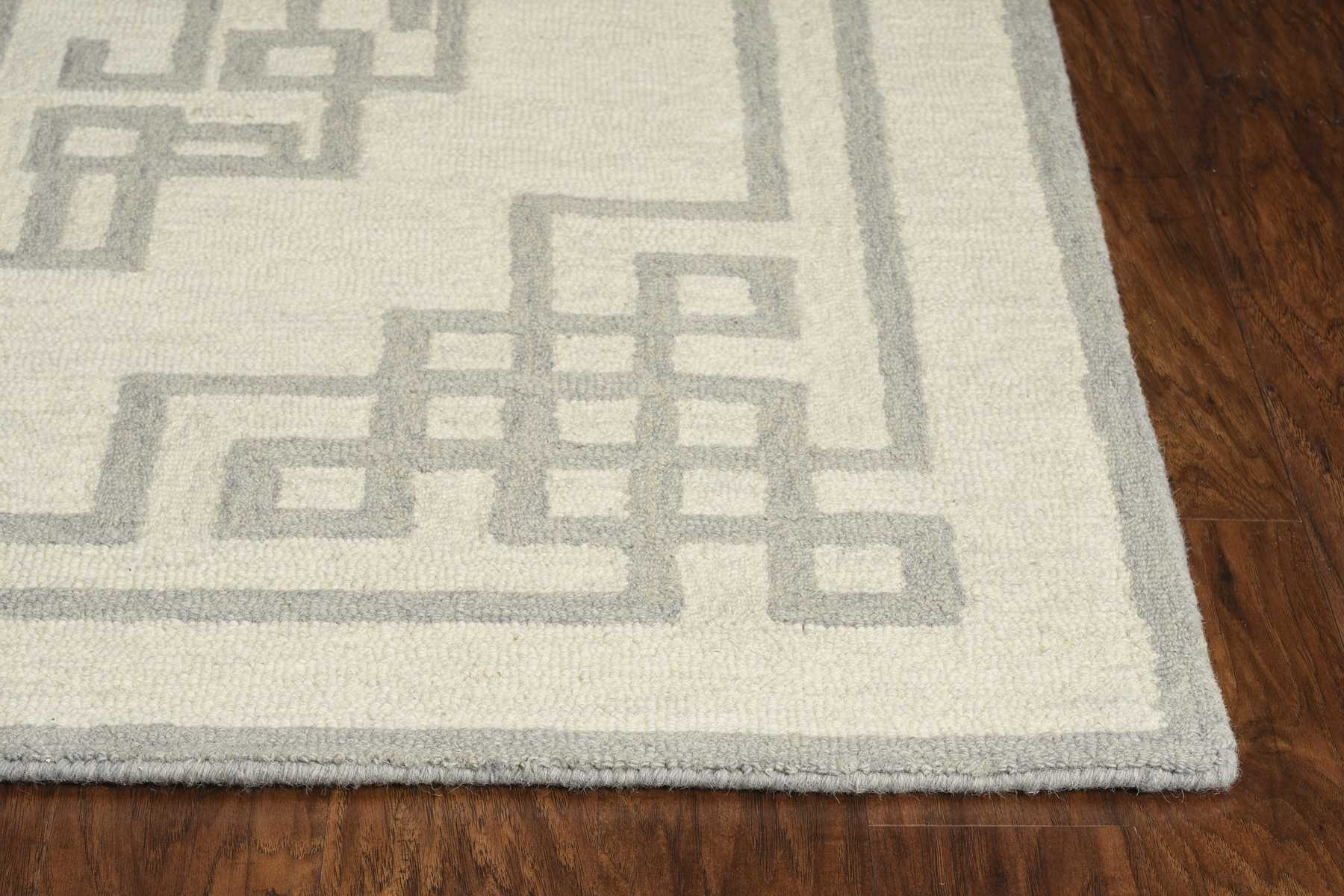 2' x 4' Ivory  Grey Wool Area Rug