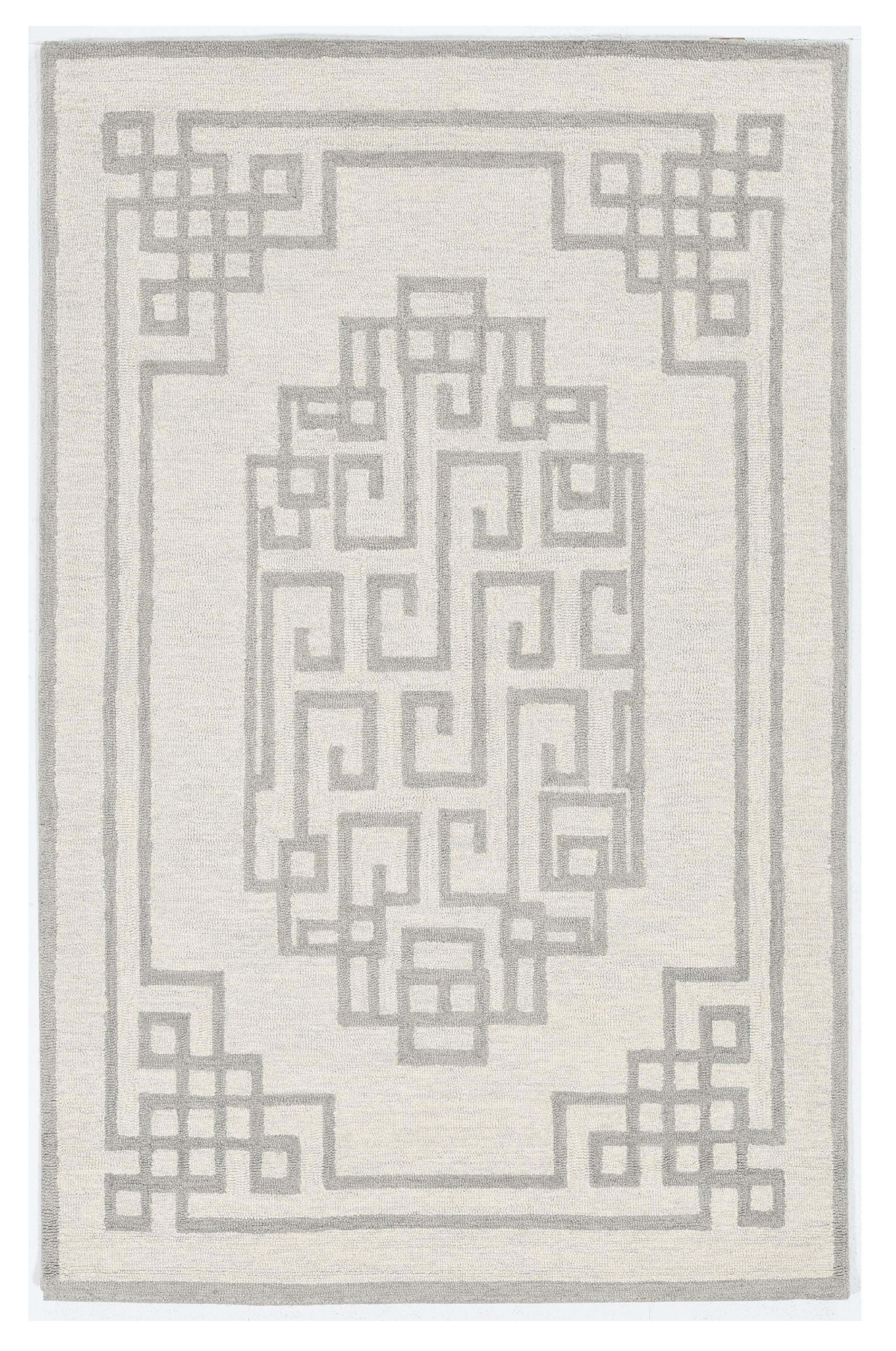 5'x7' Ivory Grey Hand Tufted Bordered Greek Key Indoor Area Rug Default Title