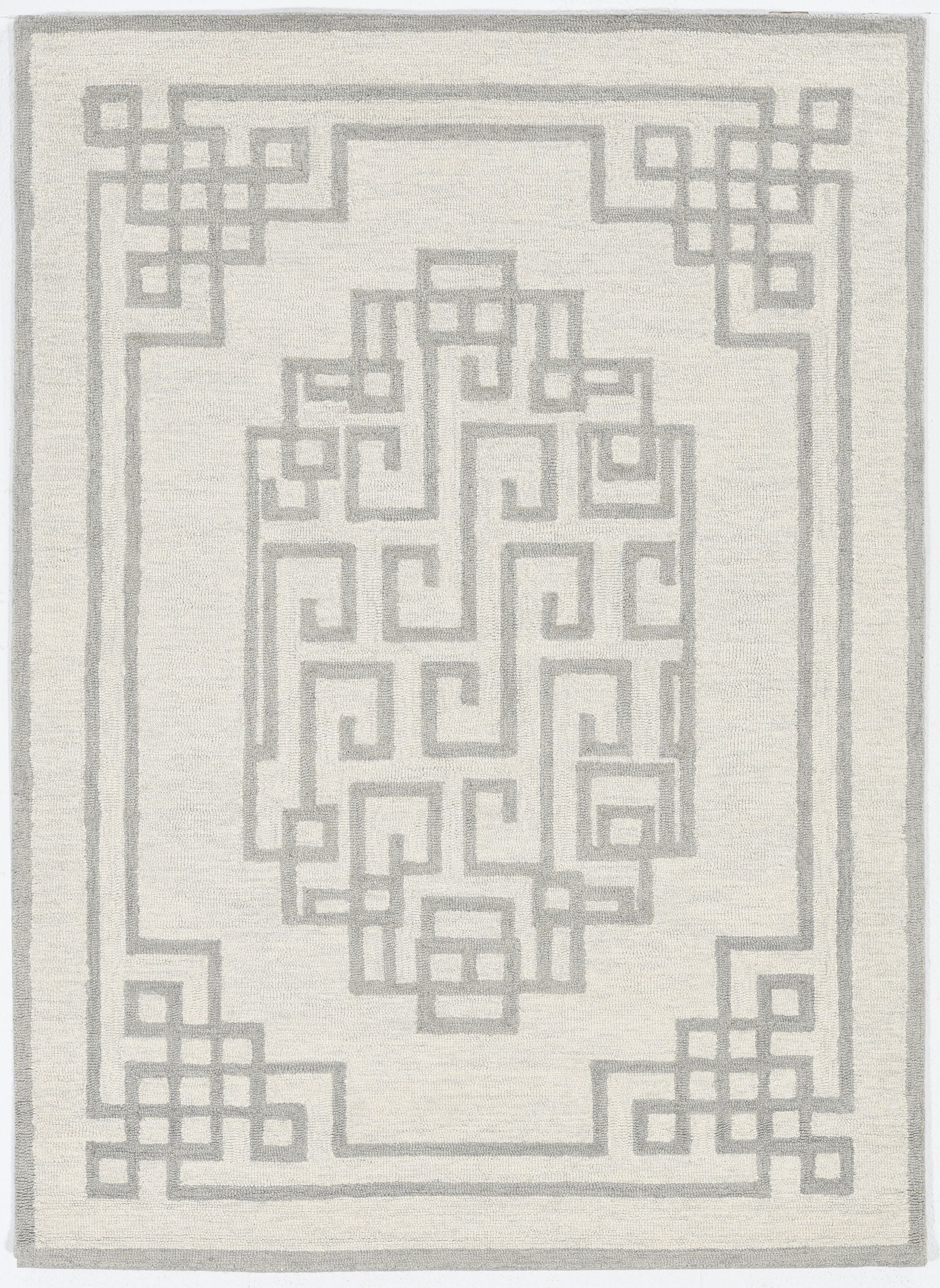 5'x7' Ivory Grey Hand Tufted Bordered Greek Key Indoor Area Rug