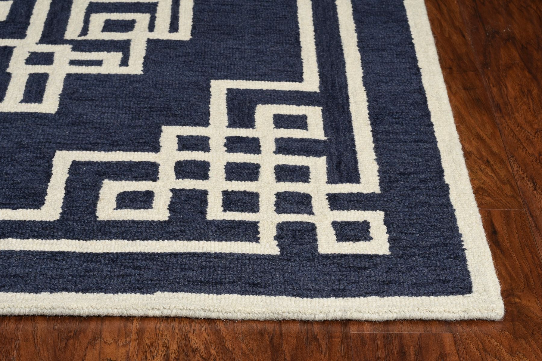 5'x7' Navy Blue Ivory Hand Tufted Bordered Greek Key Indoor Area Rug