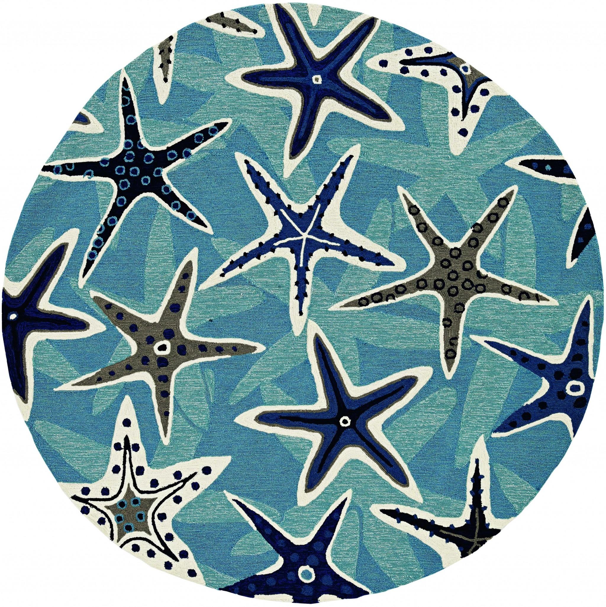 5'x8' Blue Hand Woven UV Treated Coastal Starfish Indoor Outdoor Area Rug