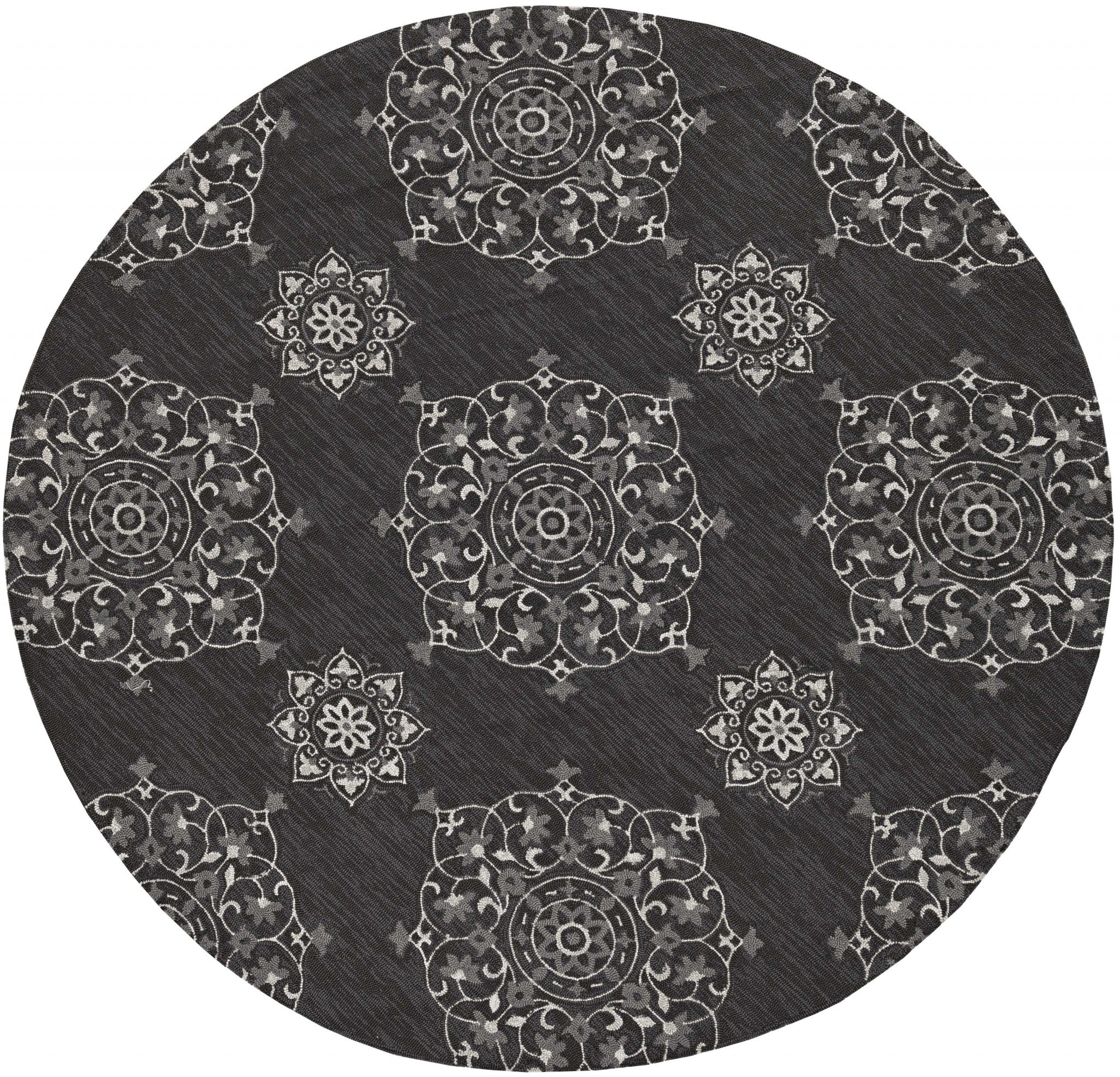 3' x 5' Charcoal Vintage Floral Area Rug