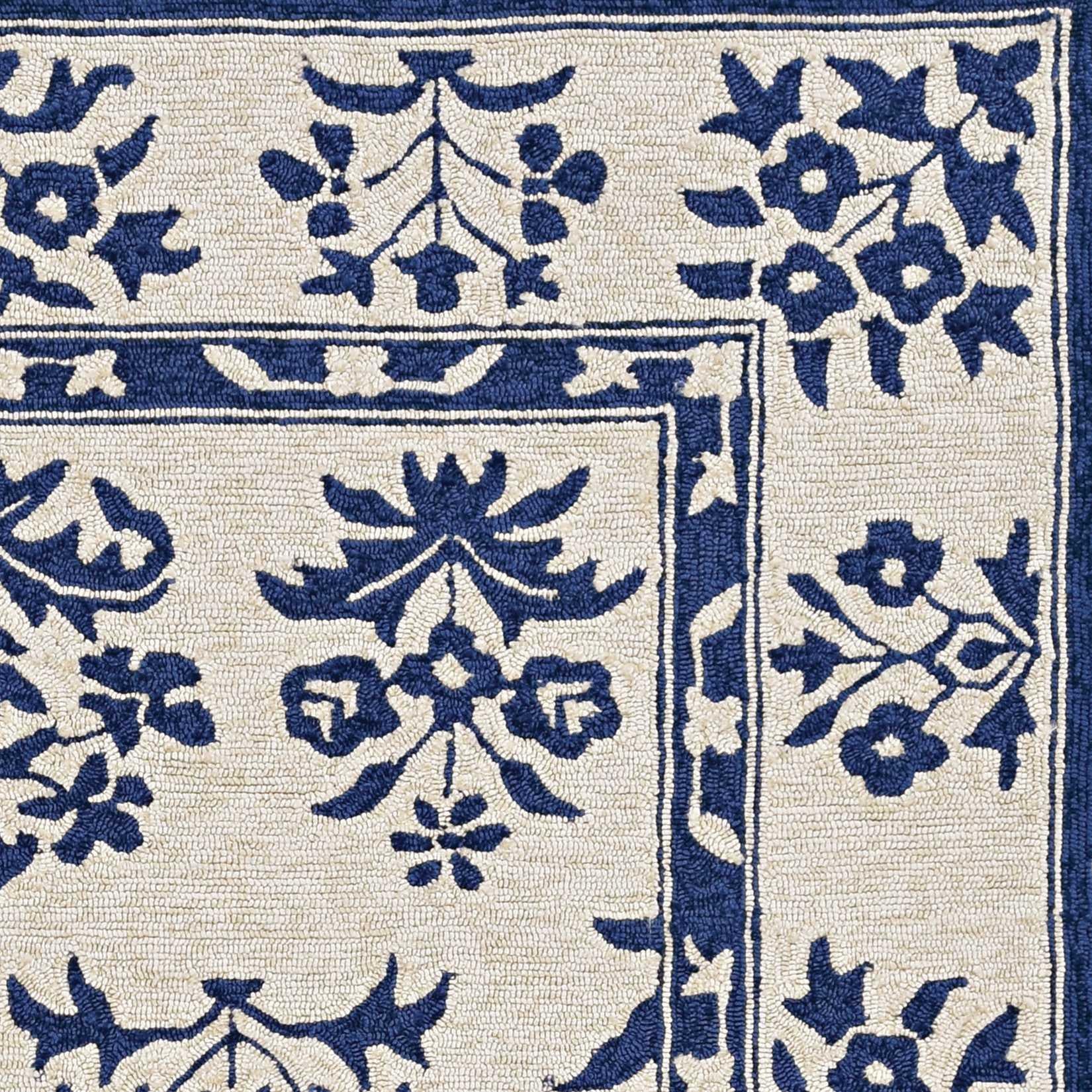 8'x10' Sand Blue Hand Woven UV Treated Bordered Floral Traditional Indoor Outdoor Area Rug