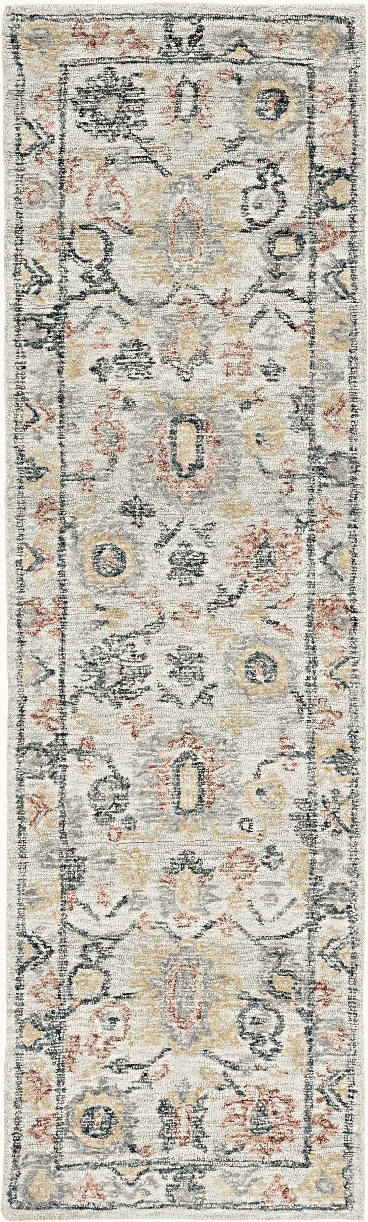 5' x 7' Ivory Floral Bordered Wool Indoor Area Rug