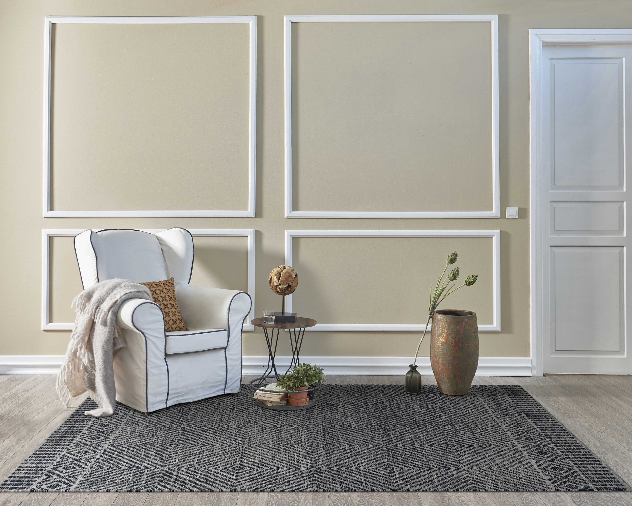 96 X 132 Grey or  Black Wool Rug