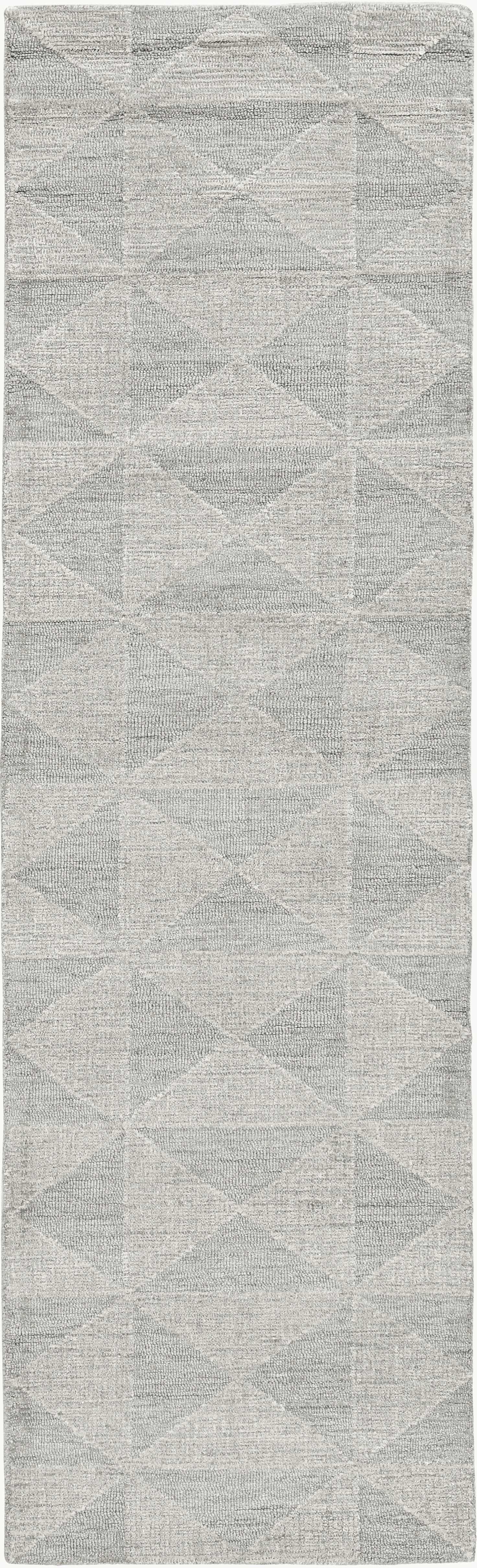 8' Ivory Hand Tufted Space Dyed Geometric Indoor Runner Rug