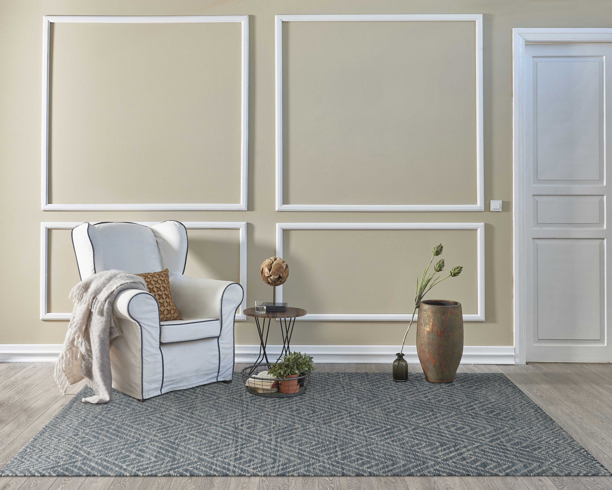 5'x7' Denim Blue Hand Tufted Space Dyed Geometric Indoor Area Rug Default Title