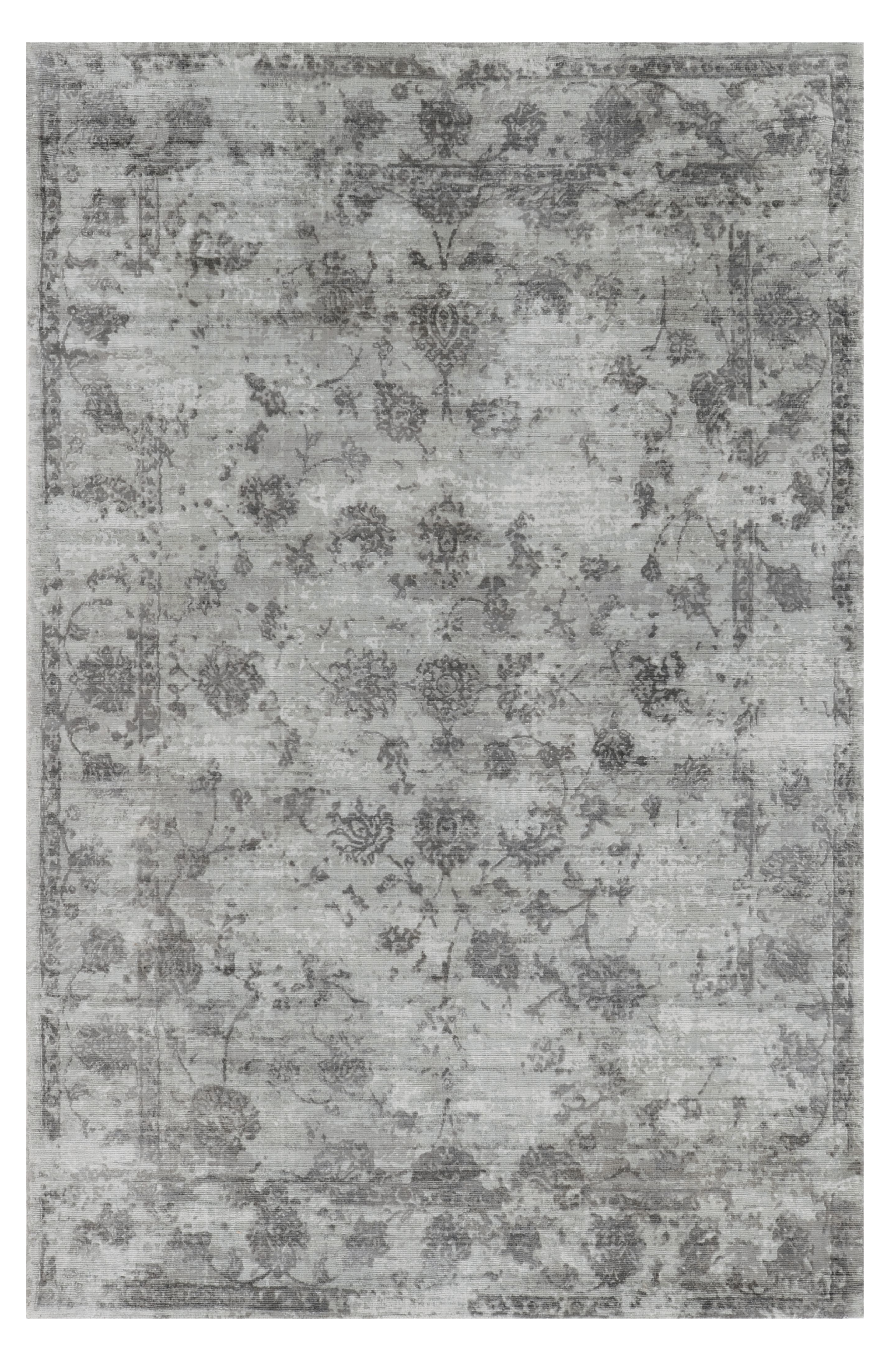 9'x12' Grey Hand Loomed Distressed Floral Indoor Area Rug