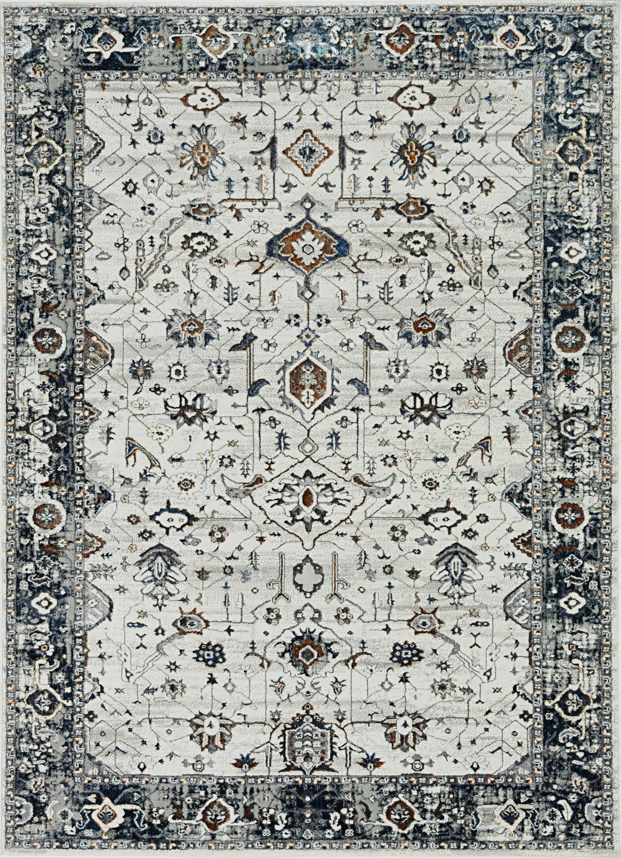 7' Ivory Grey Machine Woven Floral Traditional Indoor Runner Rug Default Title