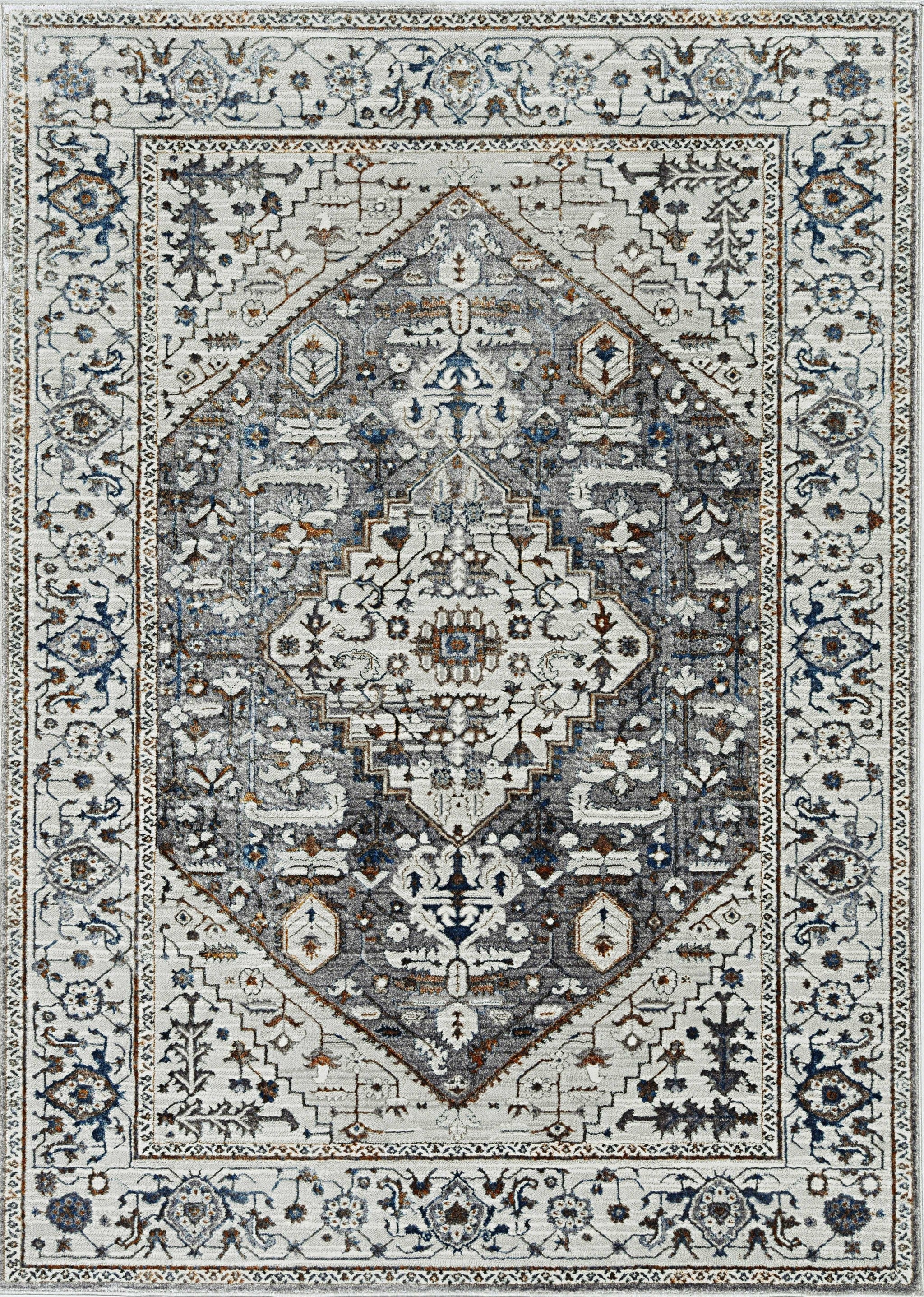 7' Grey Machine Woven Diamond Floral Medallion Indoor Runner Rug Default Title