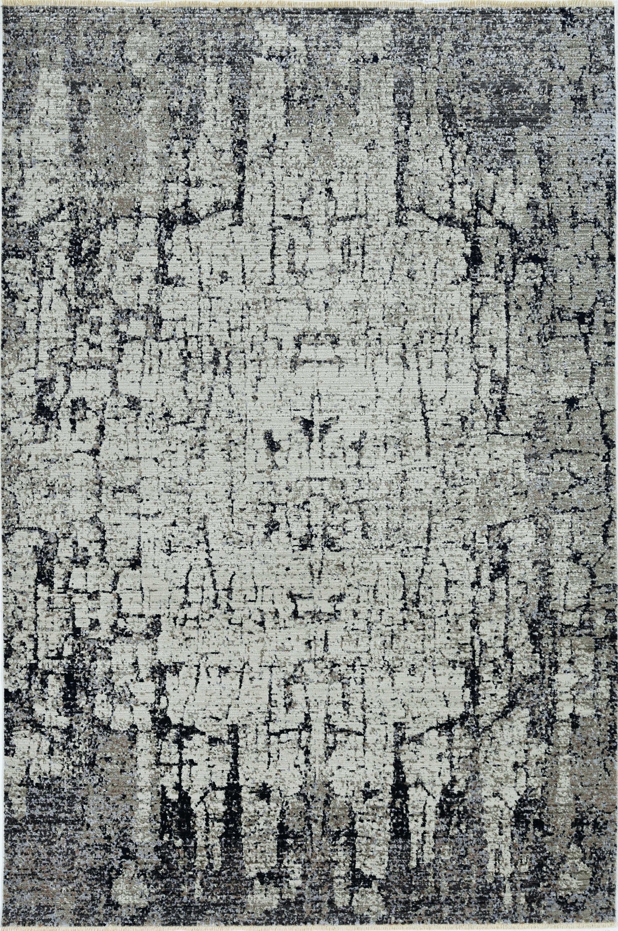 4'x6' Ivory Grey Machine Woven Shrank Abstract Industrial Style Indoor Area Rug