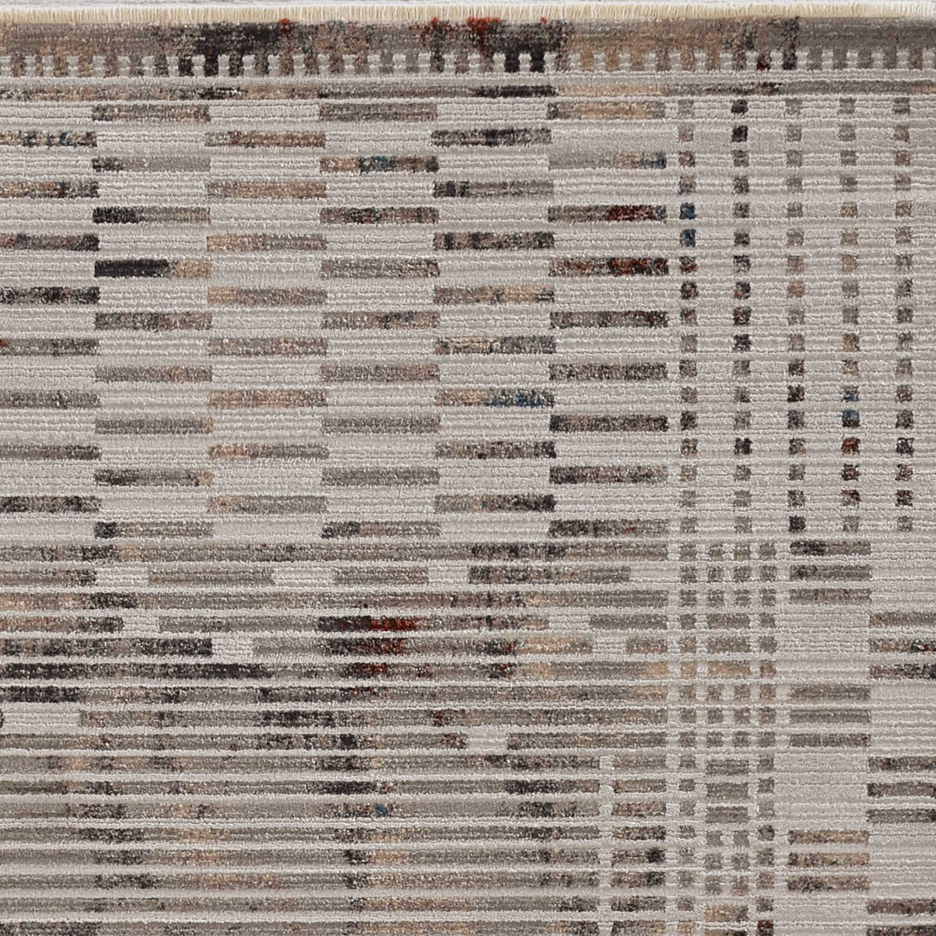 8' Natural Grey Machine Woven Bordered Abstract Lines Round Indoor Area Rug