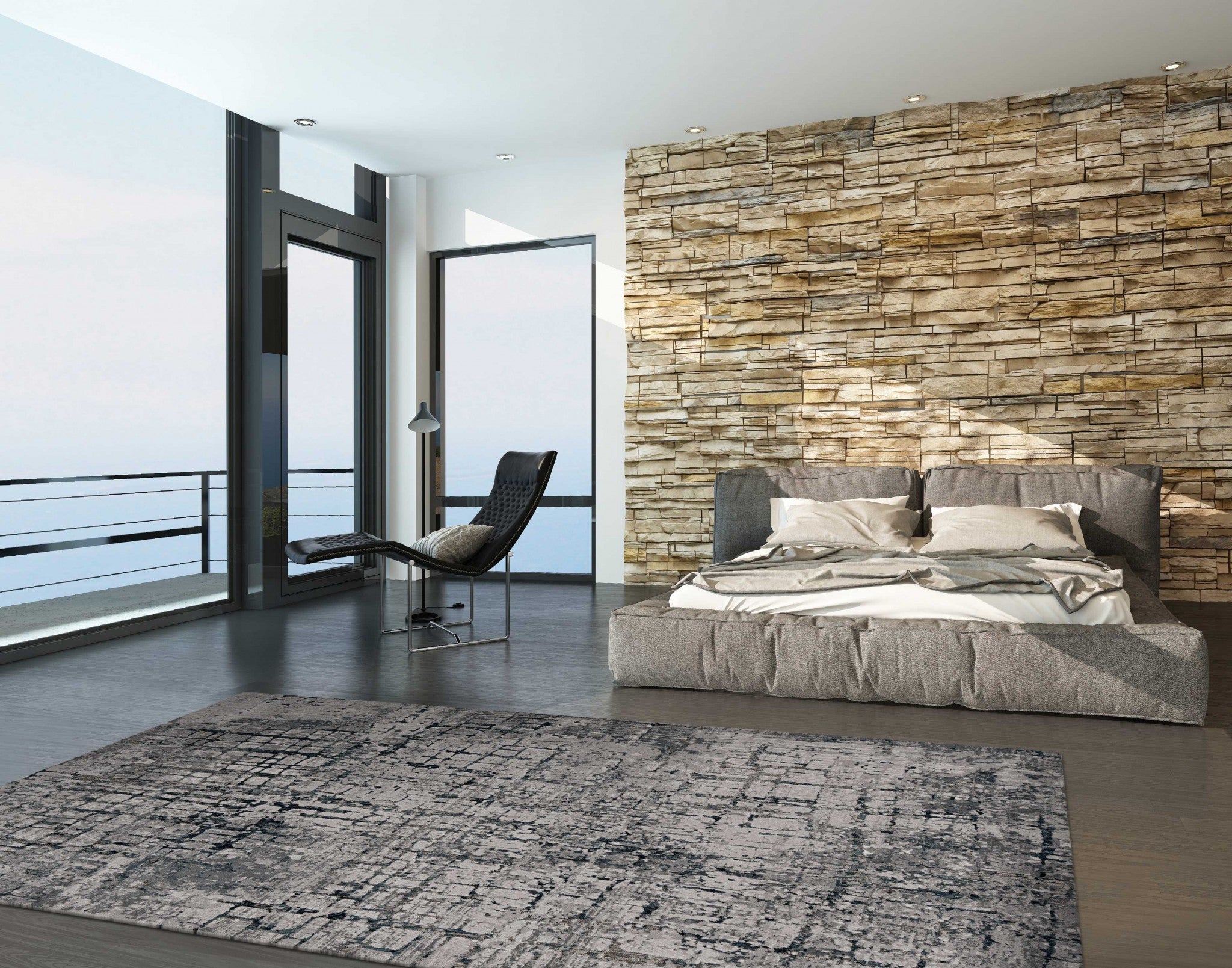 3' x 5' Ivory or Grey Polypropylene and Polyester Rug