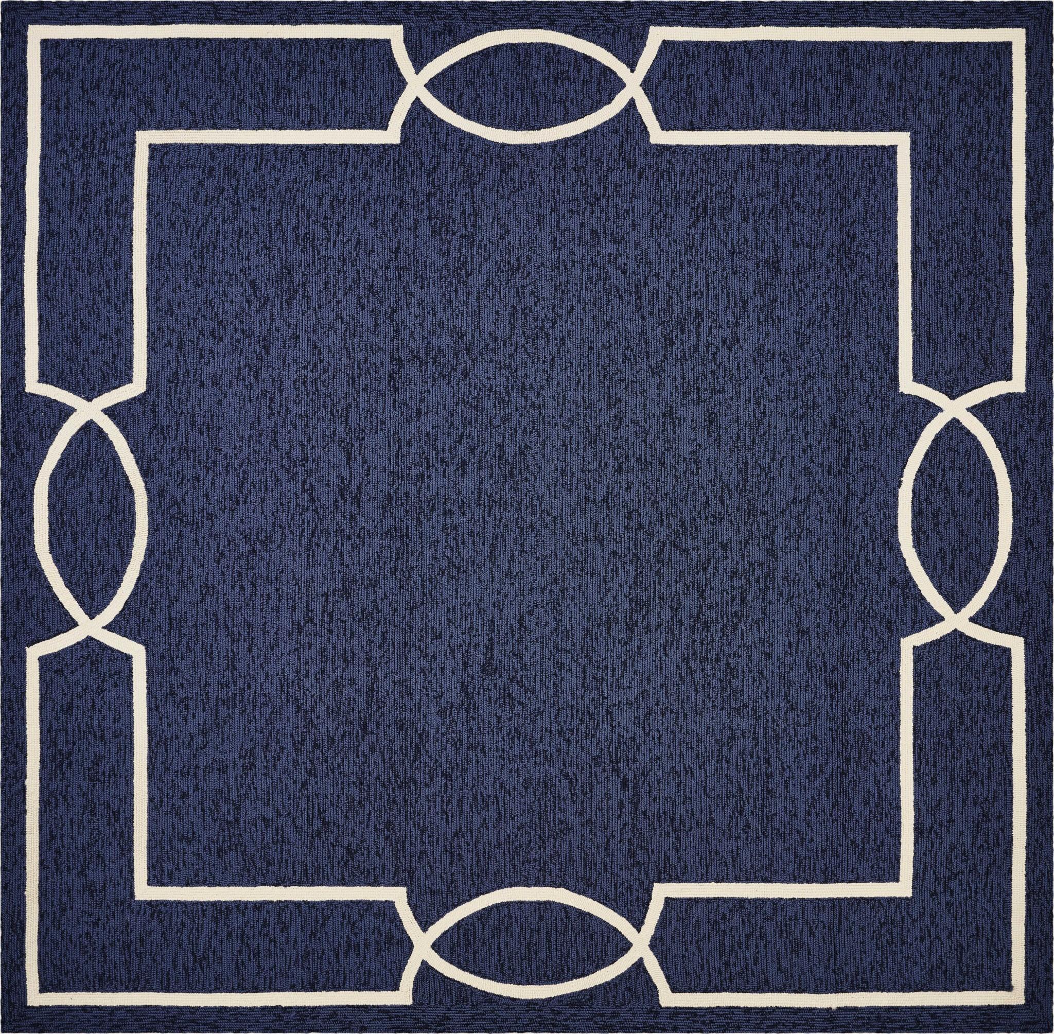 5'x7' Ocean Blue Hand Hooked UV Treated Bordered Indoor Outdoor Area Rug