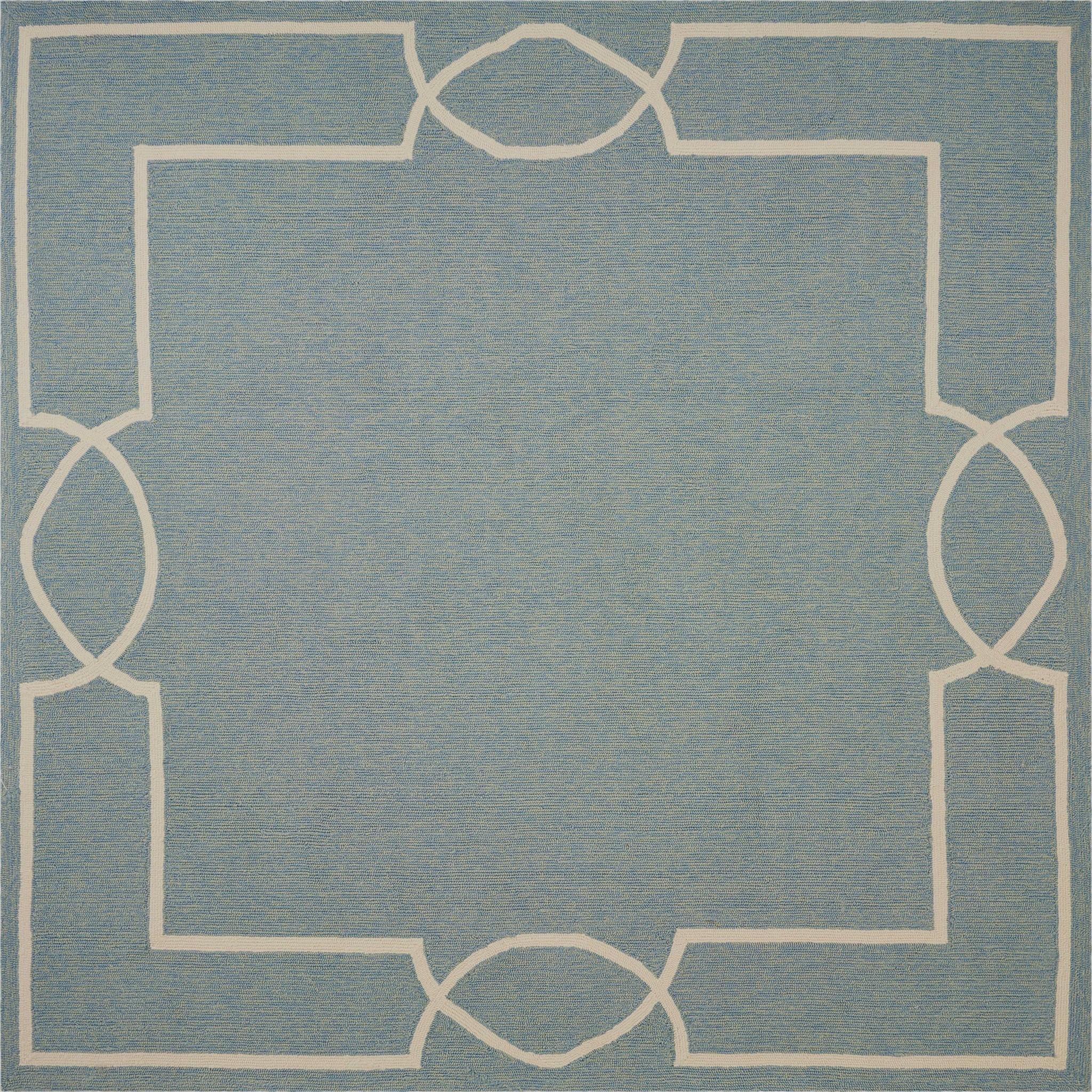 3'x5' Spa Blue Hand Hooked UV Treated Bordered Indoor Outdoor Area Rug