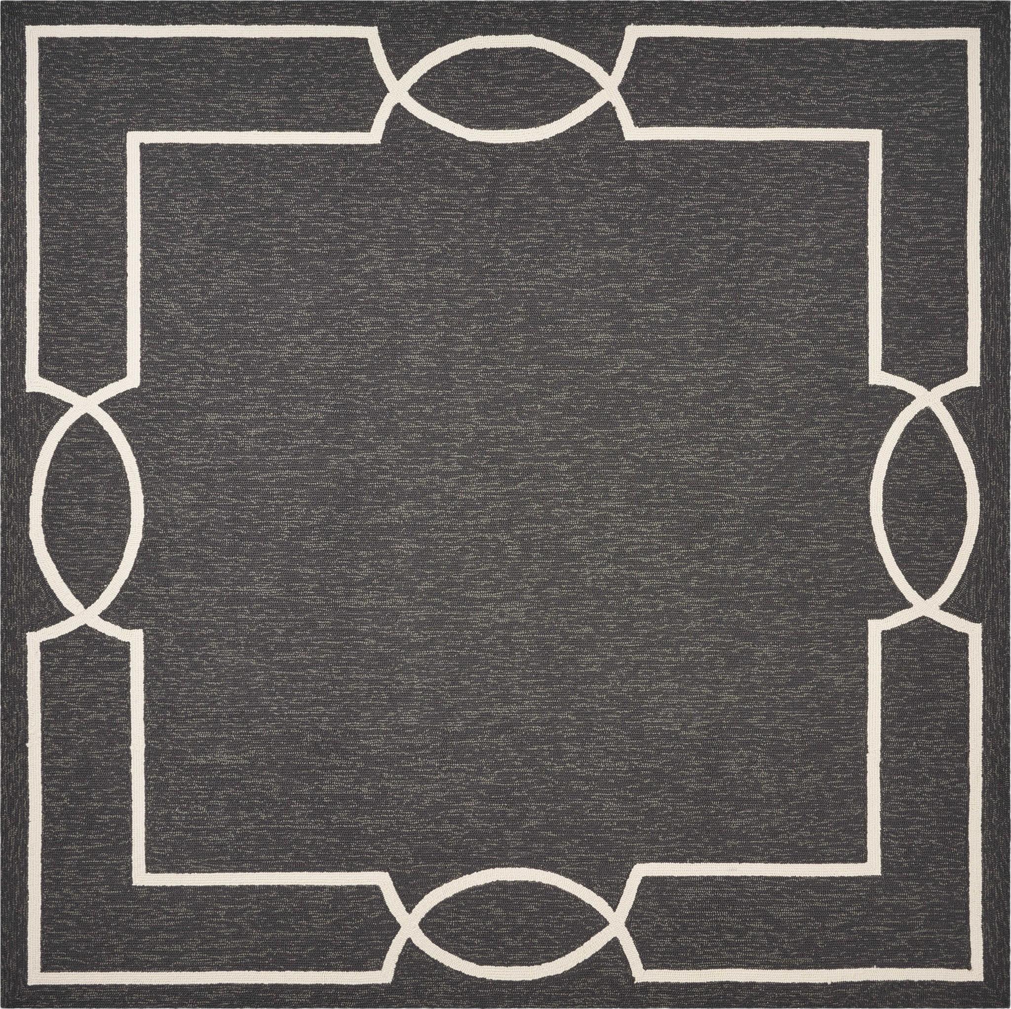 2'x3' Onyx Black Hand Hooked UV Treated Bordered Indoor Outdoor Accent Rug